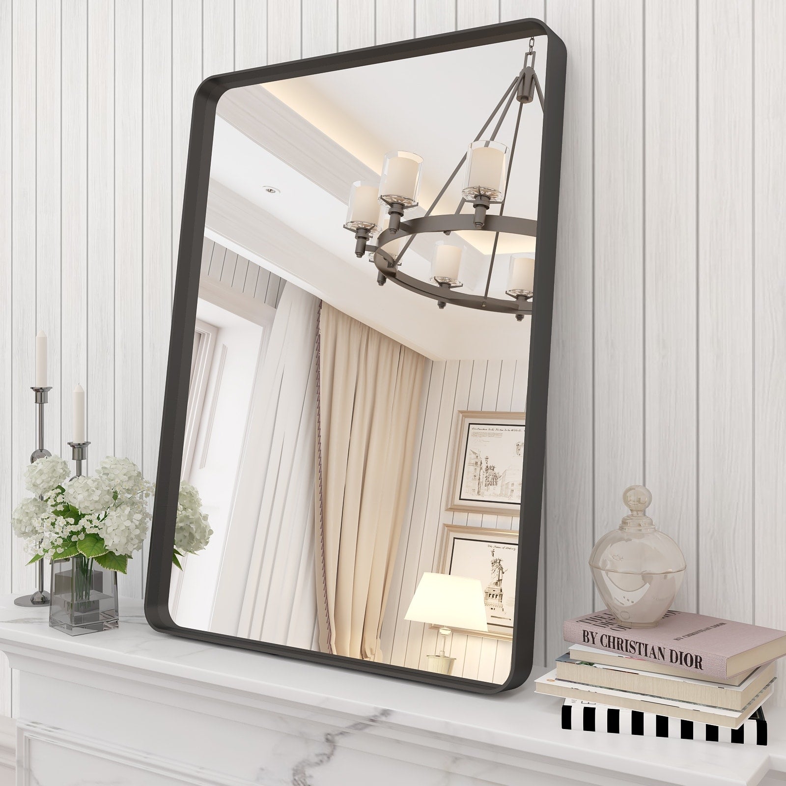 KIOTEE High-Strength Tempered Glass Bathroom Vanity Wall Mirror Modern Metal Framed