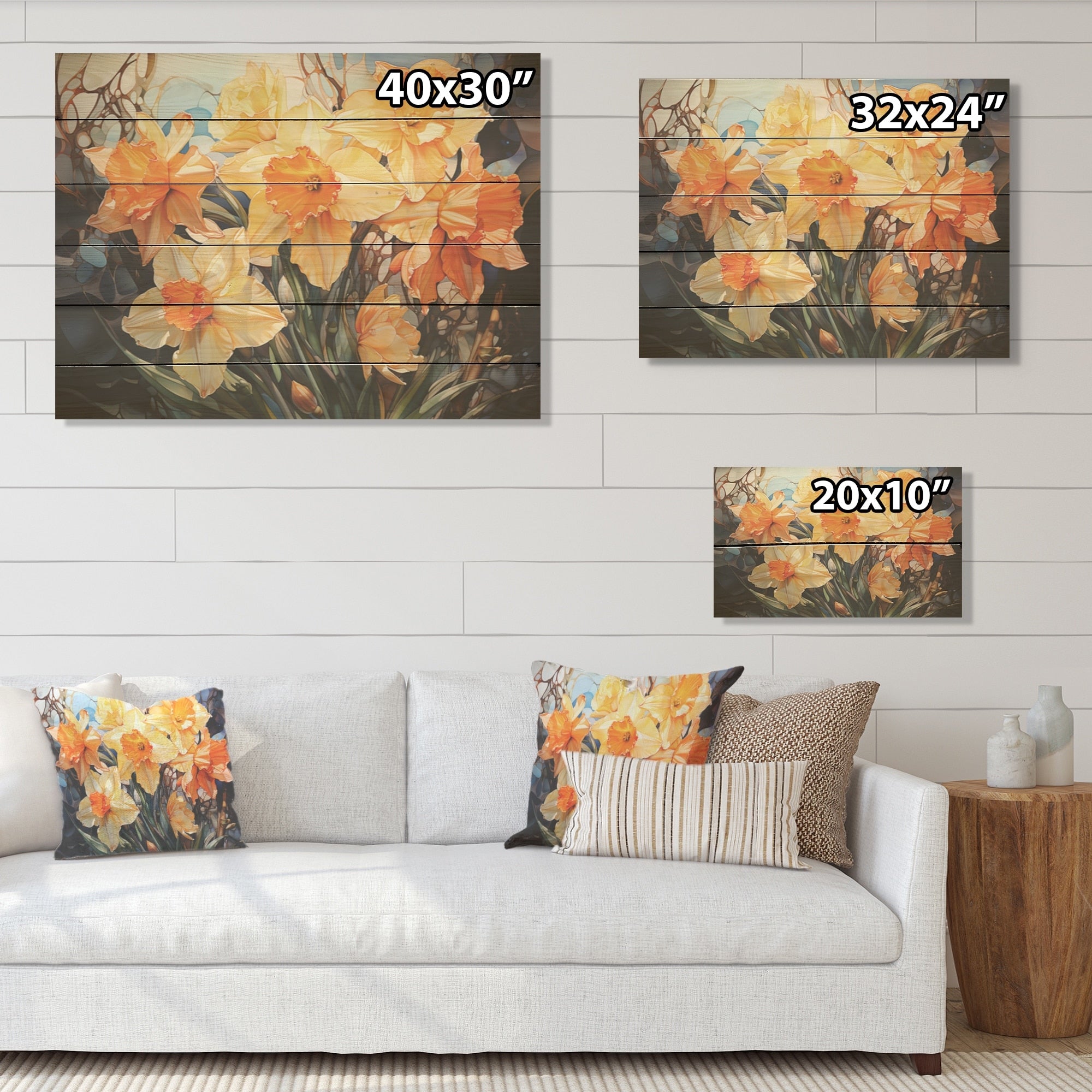 Designart Orange Daffodils Efflorescence Daffodils Wood Wall Decor Traditional Beige Wood Panel On Natural Pine Wood