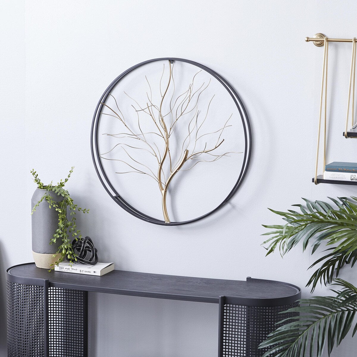 Metal Tree Branch Home Wall Decor with Black Frame - Gold - Roche River Decor