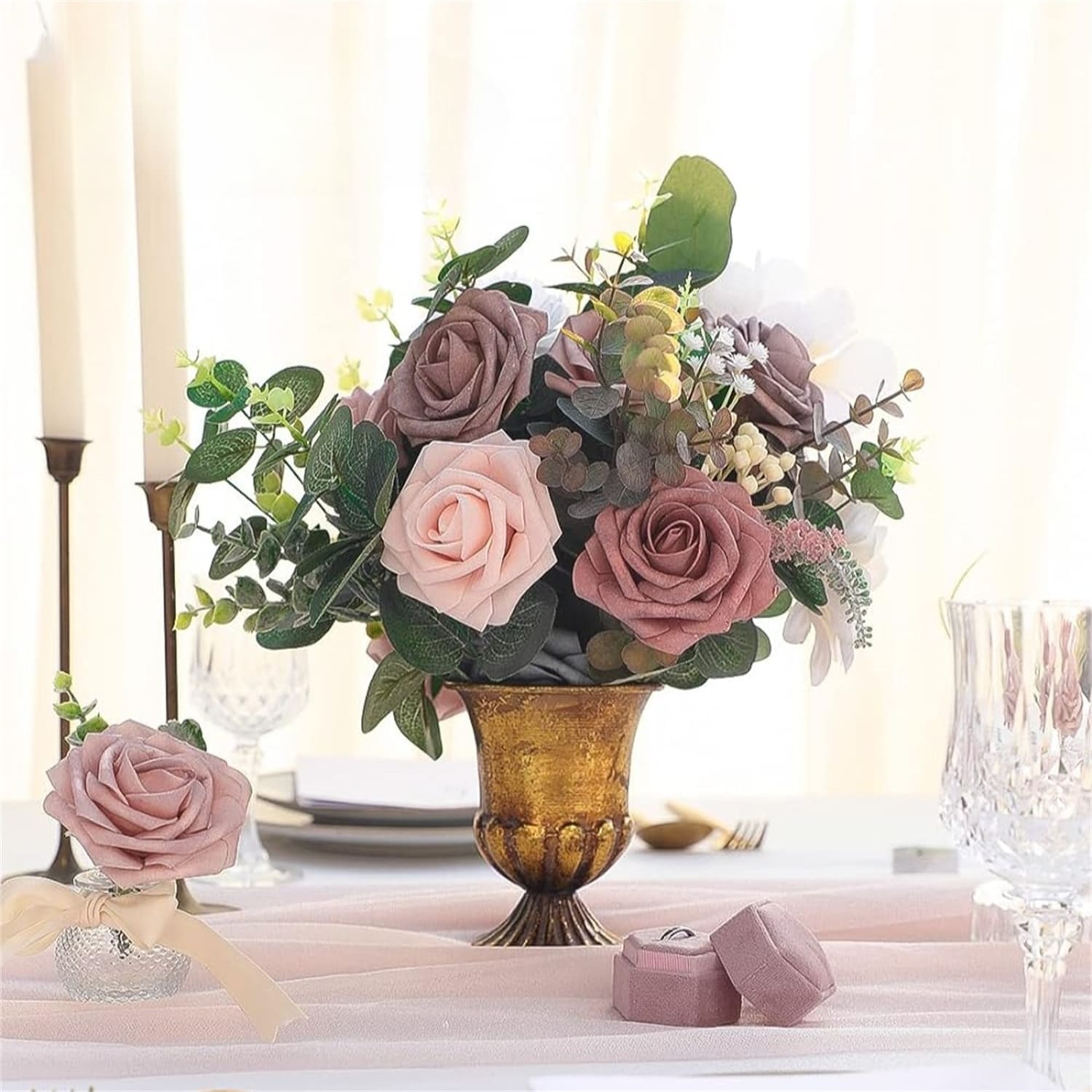 25pcs Dusty Rose Ombre Artificial Roses with Stems - Dusty Rose