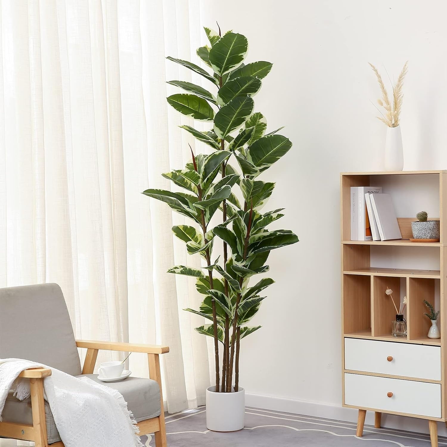 Artificial Rubber Tree Plant 6ft Tall Faux Ficus Tree