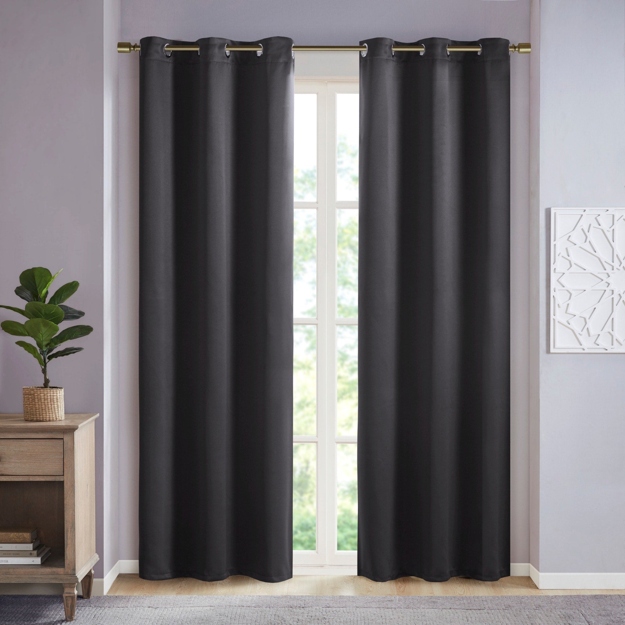 SunSmart Brent Solid Blackout Triple Weave Grommet Top Curtain Panel Pair