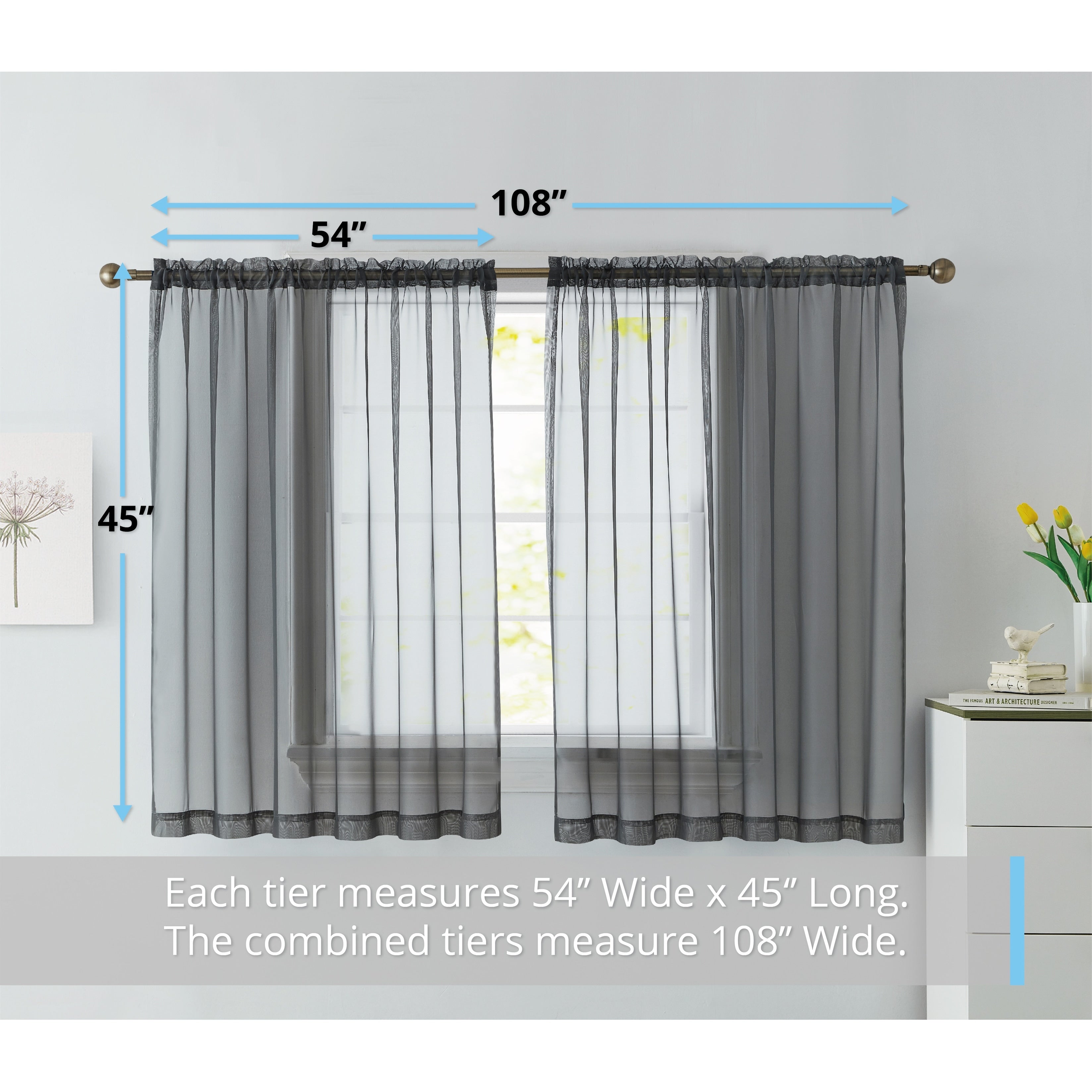 HLC.me Sheer Voile Window Treatment Rod Pocket Curtain Panels for Bedroom, Living Room, Kitchen - Set of 2 panels