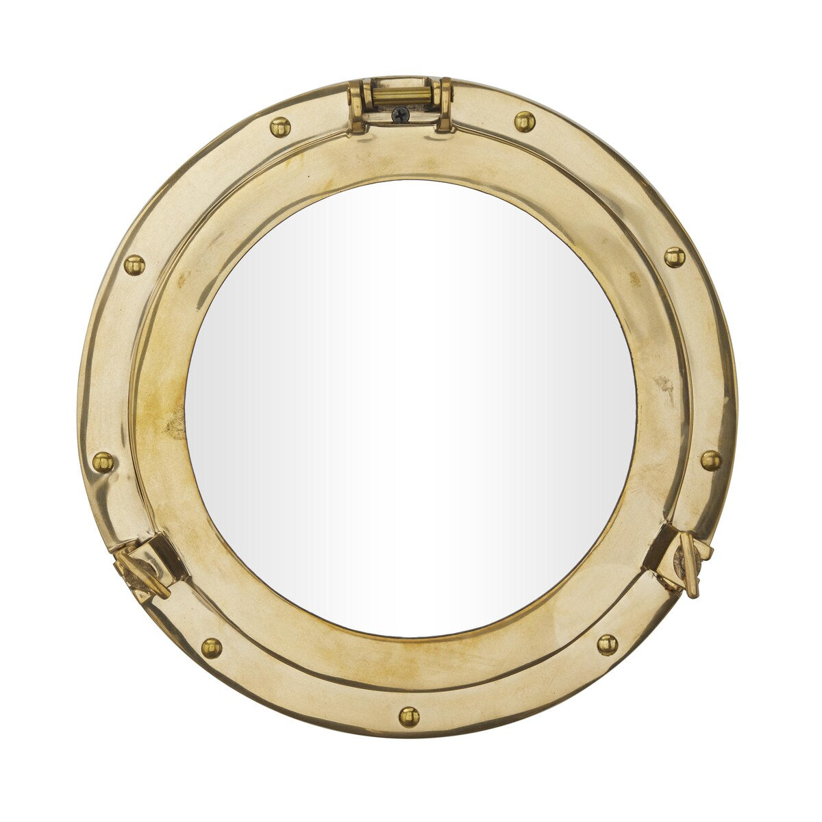 Brass Metal Sail Boat Room Wall Mirror with Port Hole Detailing - Gold - The Novogratz