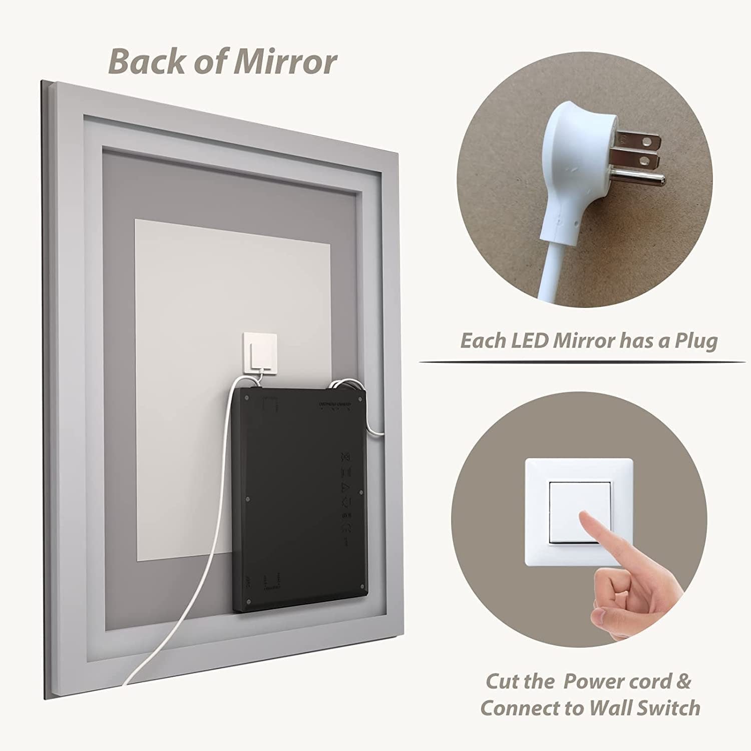 Apmir Full Size Frameless Front and Back LED Lighted Bathroom Vanity Mirror Anti-Fog in Tempered Glass & ETL