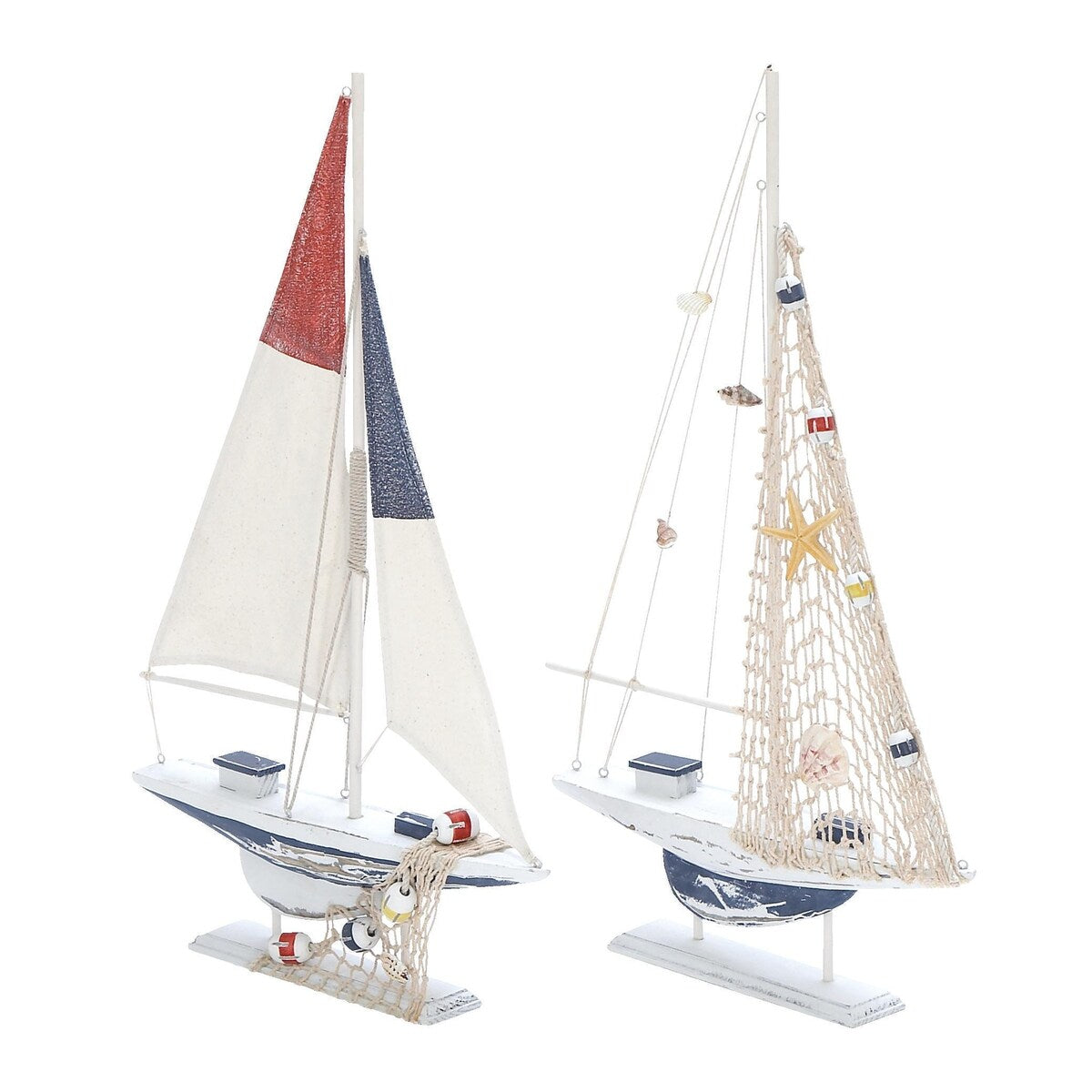 Wood Sail Boat Handmade Decorative Sculpture - Set of 2 White - Roche River Decor