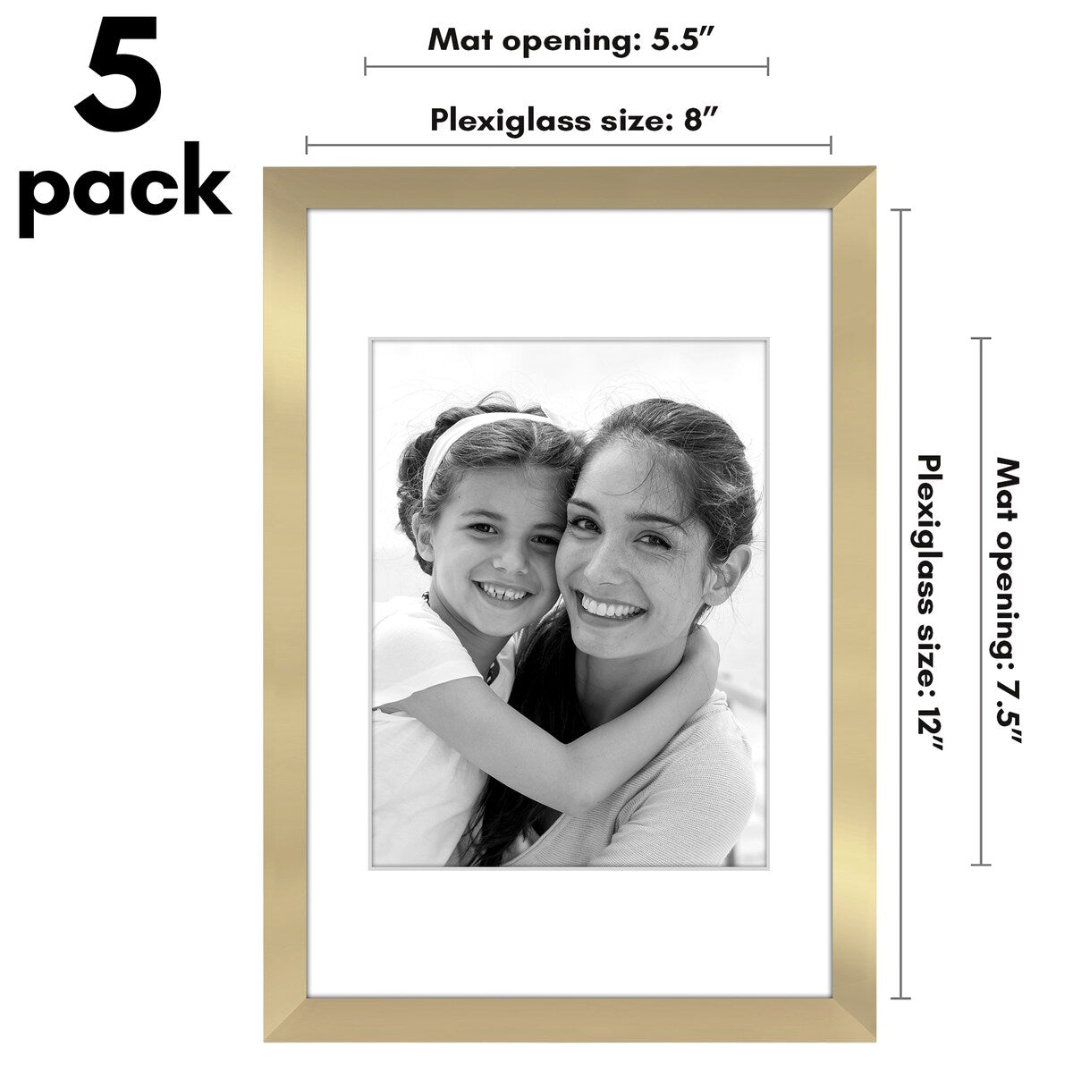 Americanflat 5 Pack of Picture Frames with Mat - Plexiglass Cover