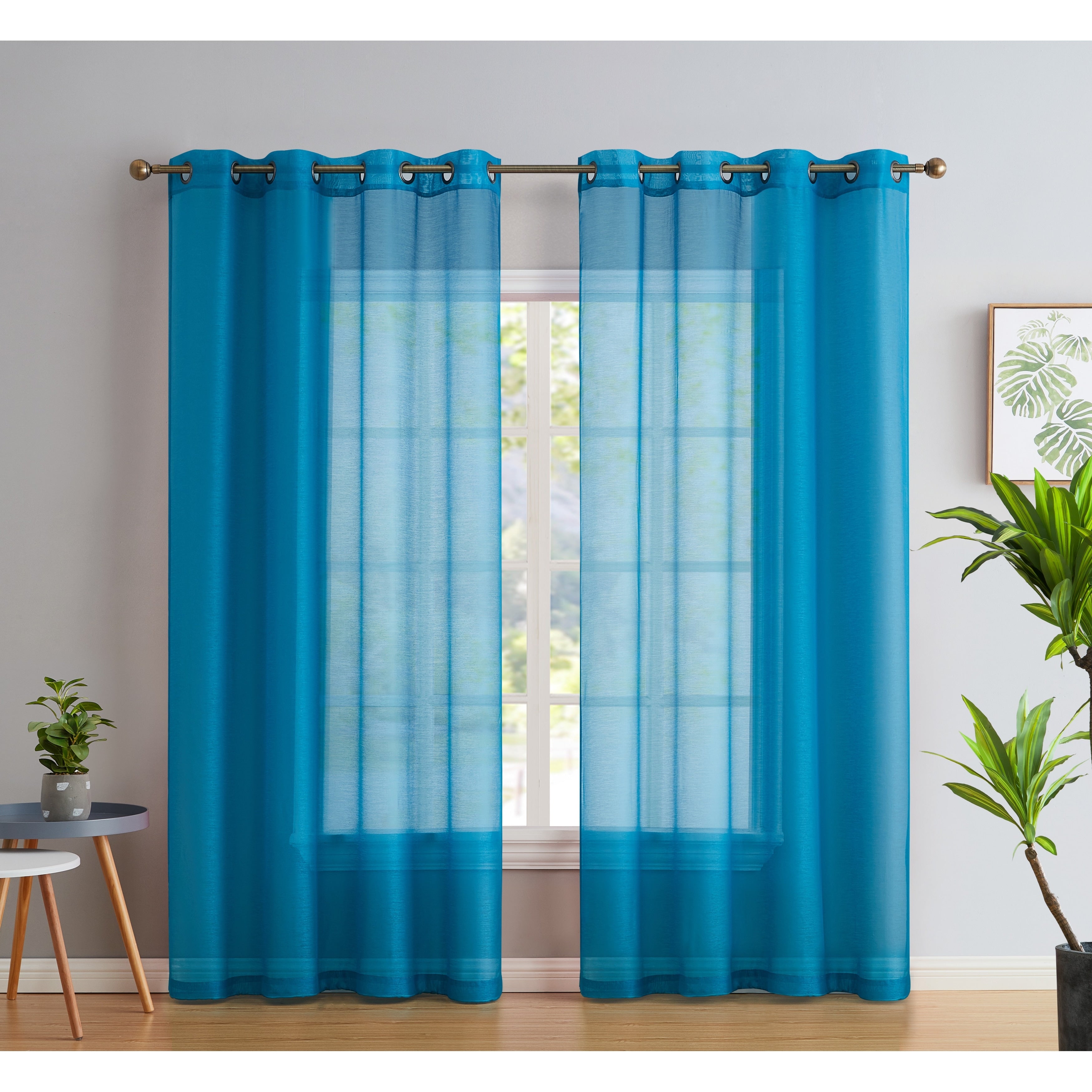 HLC.me 2 Piece Semi Sheer Voile Window Curtain Drapes Grommet Top Panels Bedroom, Living Room - Set of 2 panels