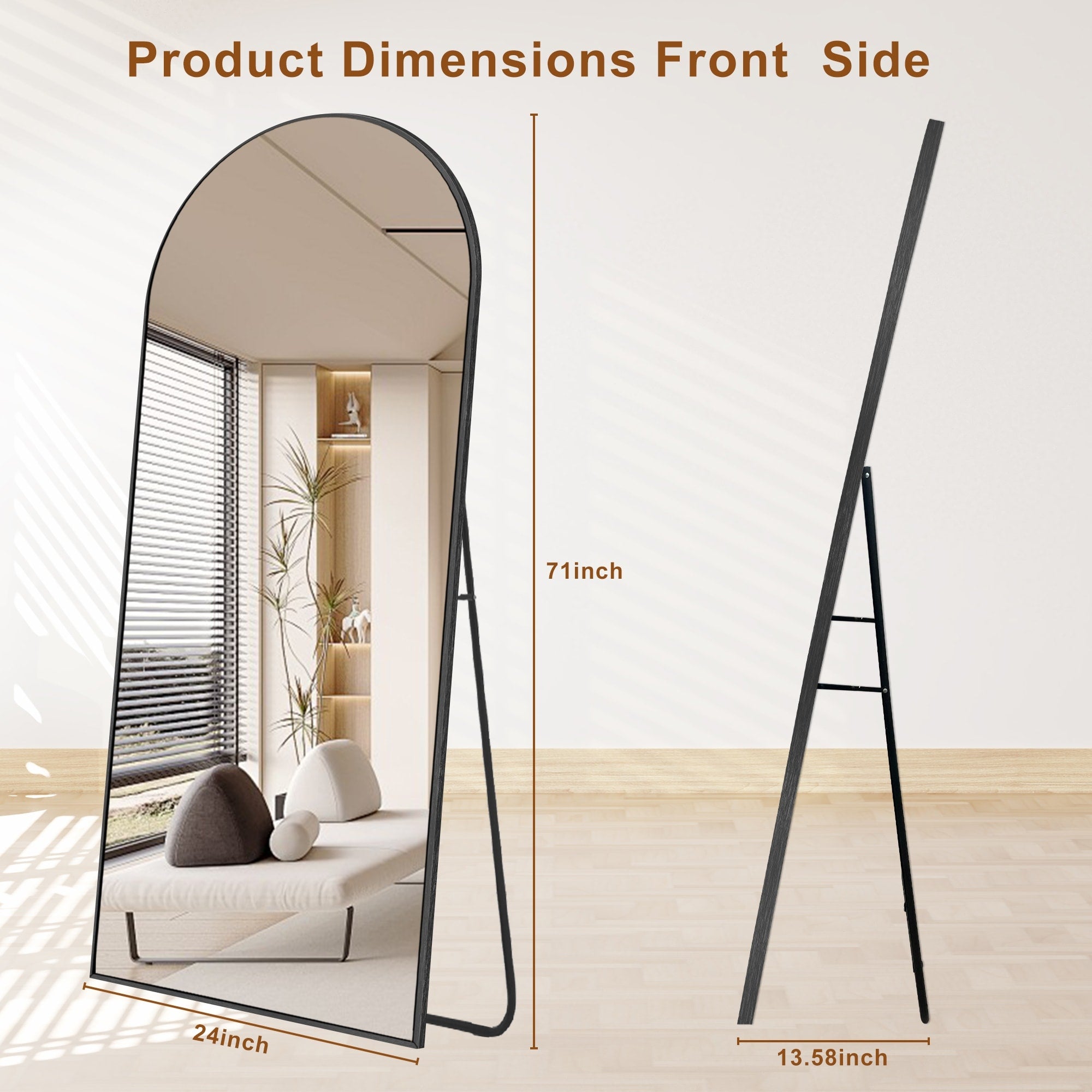 Modern Arched Full Length Aluminum Alloy Floor Mirror Standing Mirror