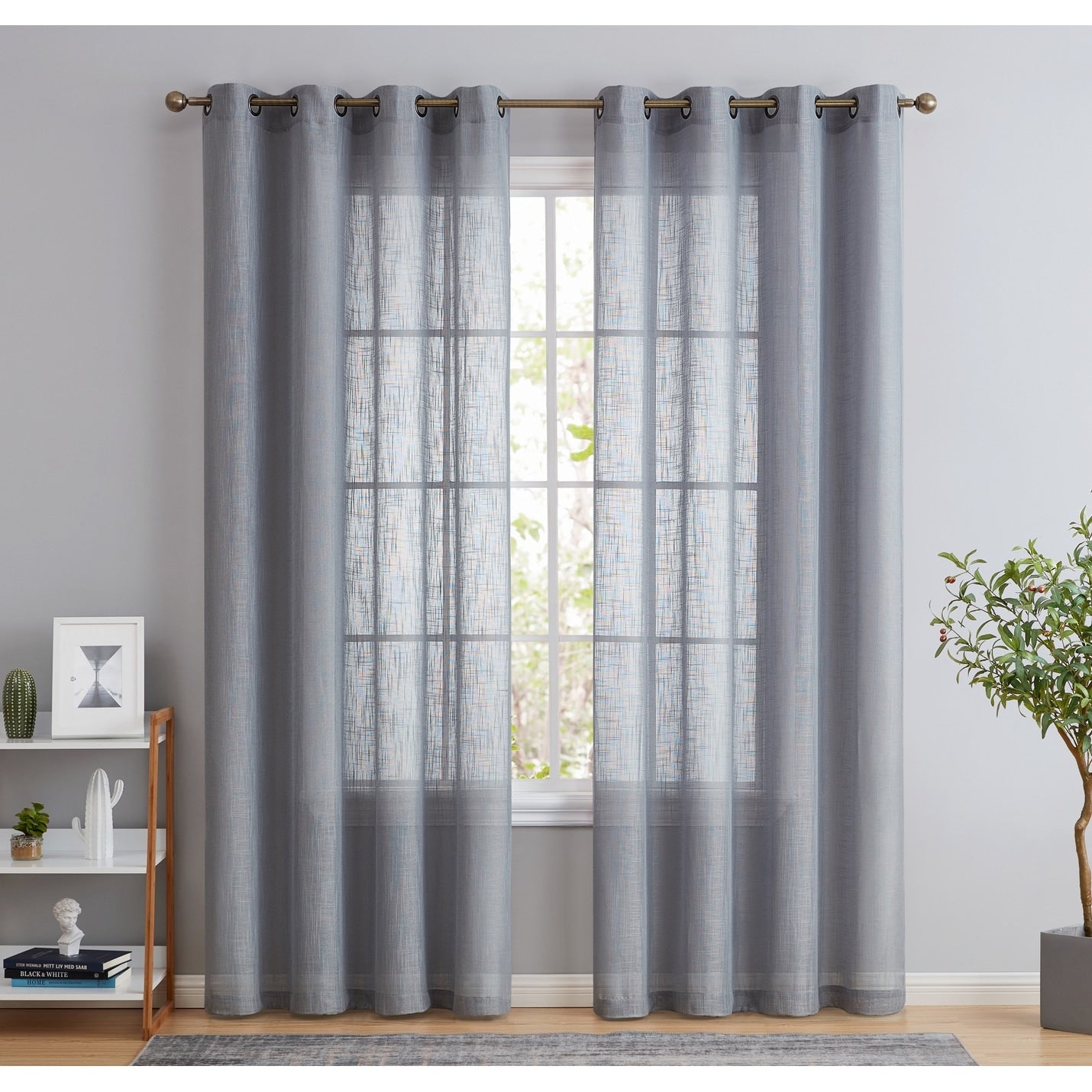 HLC.me Abbey Faux Linen Textured Semi Sheer Privacy Light Filtering Transparent Window Grommet Curtain Panels, Pair