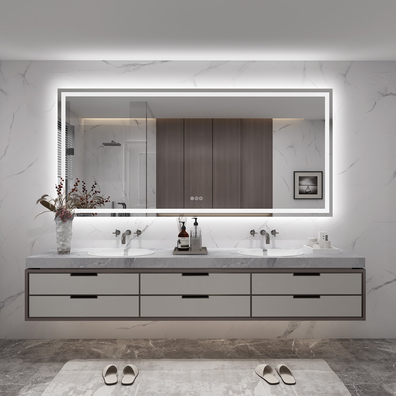 Apmir Full Size Frameless Front and Back LED Lighted Bathroom Vanity Mirror Anti-Fog in Tempered Glass & ETL