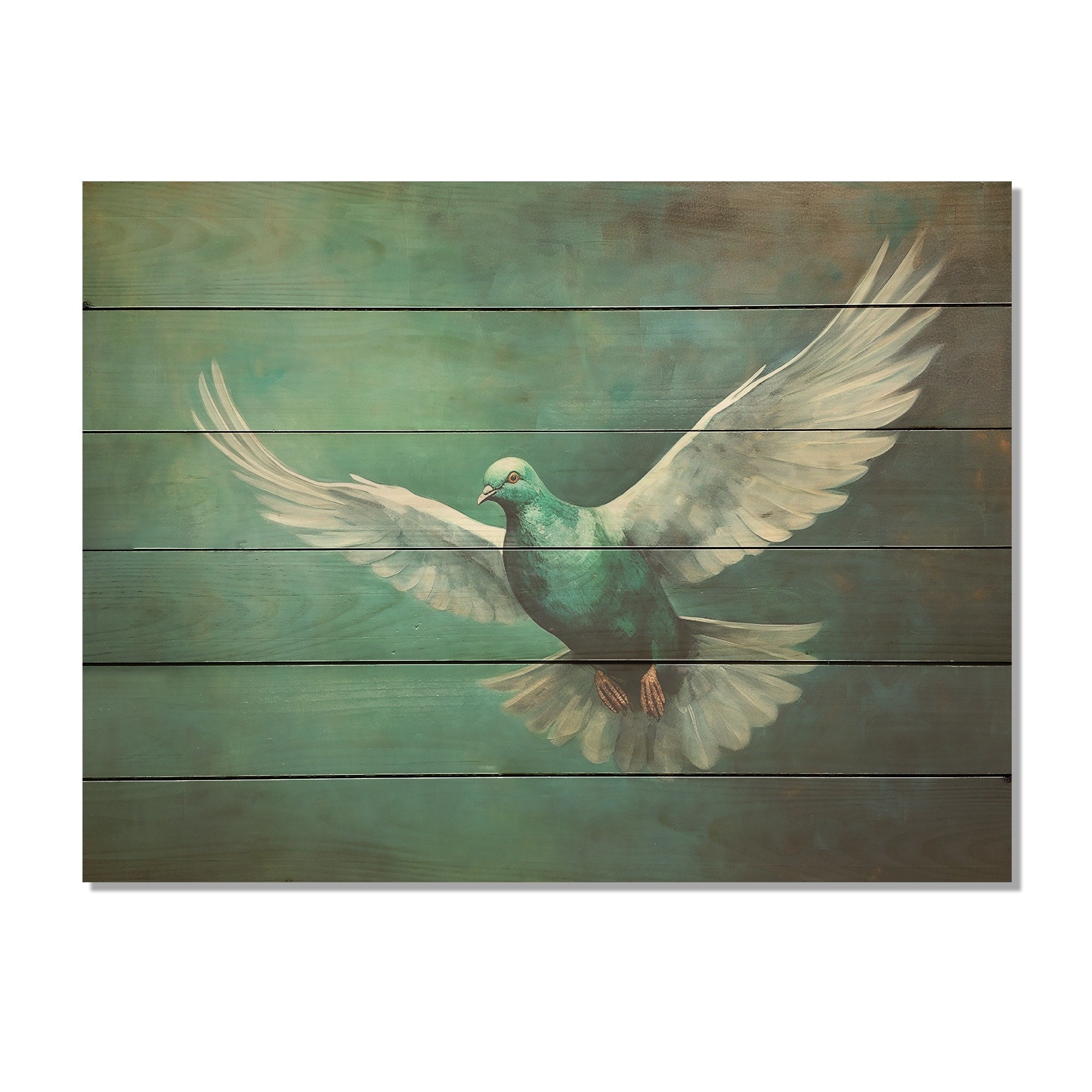 Designart Teal Dove S Journey Dove Wood Wall Decor - Modern Blue Wood Panel On Natural Pine Wood