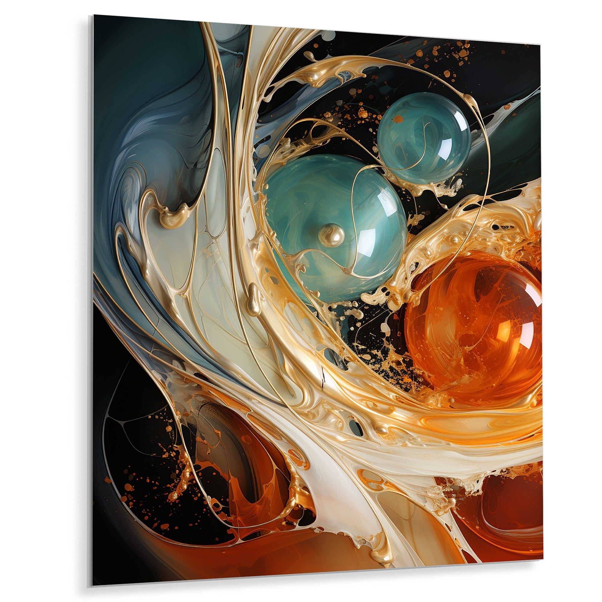 Designart White Blue And Orange Ink Storm V Abstract Metal Wall Art - Orange Metal Wall Décor Modern Metal Art Work