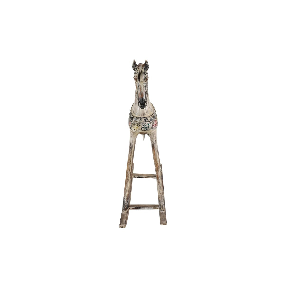 Wood Horse Rocking Decorative Sculpture with Brown Distressing and Colorful Accents - Beige - Roche River Decor