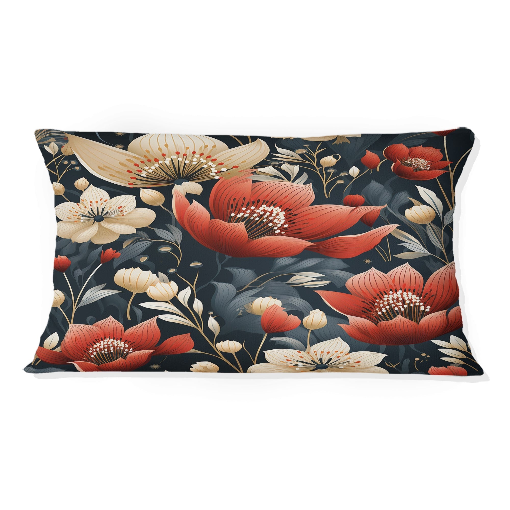 Designart Elegant Maritime Red And Beige Blooming Gardens Floral Printed Throw Pillow