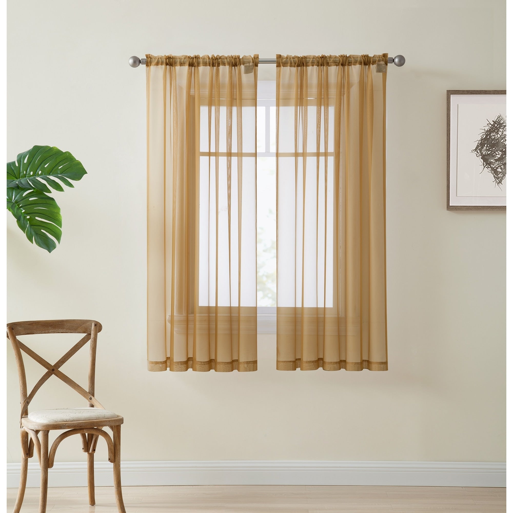 HLC.me Sheer Voile Window Treatment Rod Pocket Curtain Panels for Bedroom, Living Room, Kitchen - Set of 2 panels