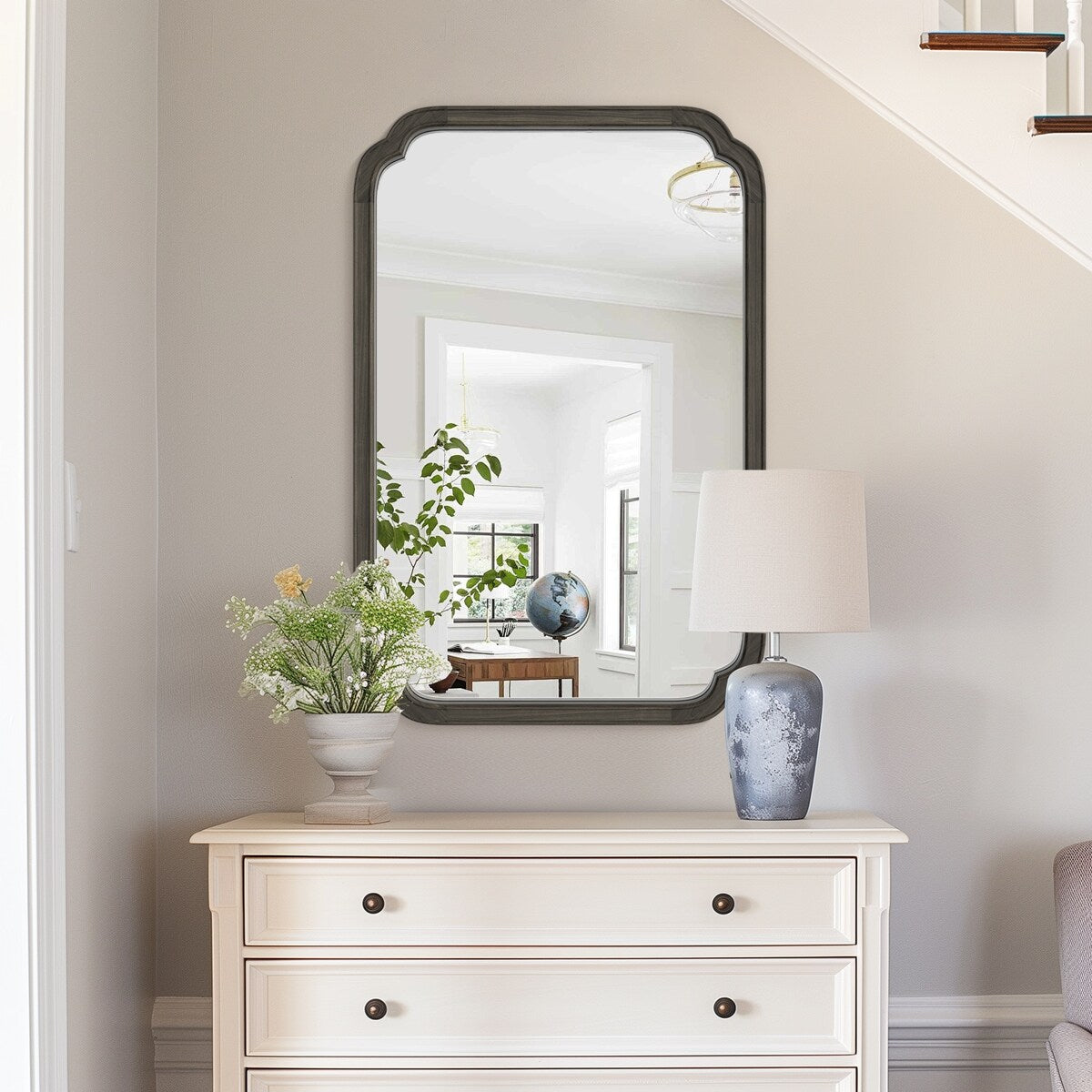 Decorative Scalloped Corner Rectangle Farmhouse Style Wall Mirror