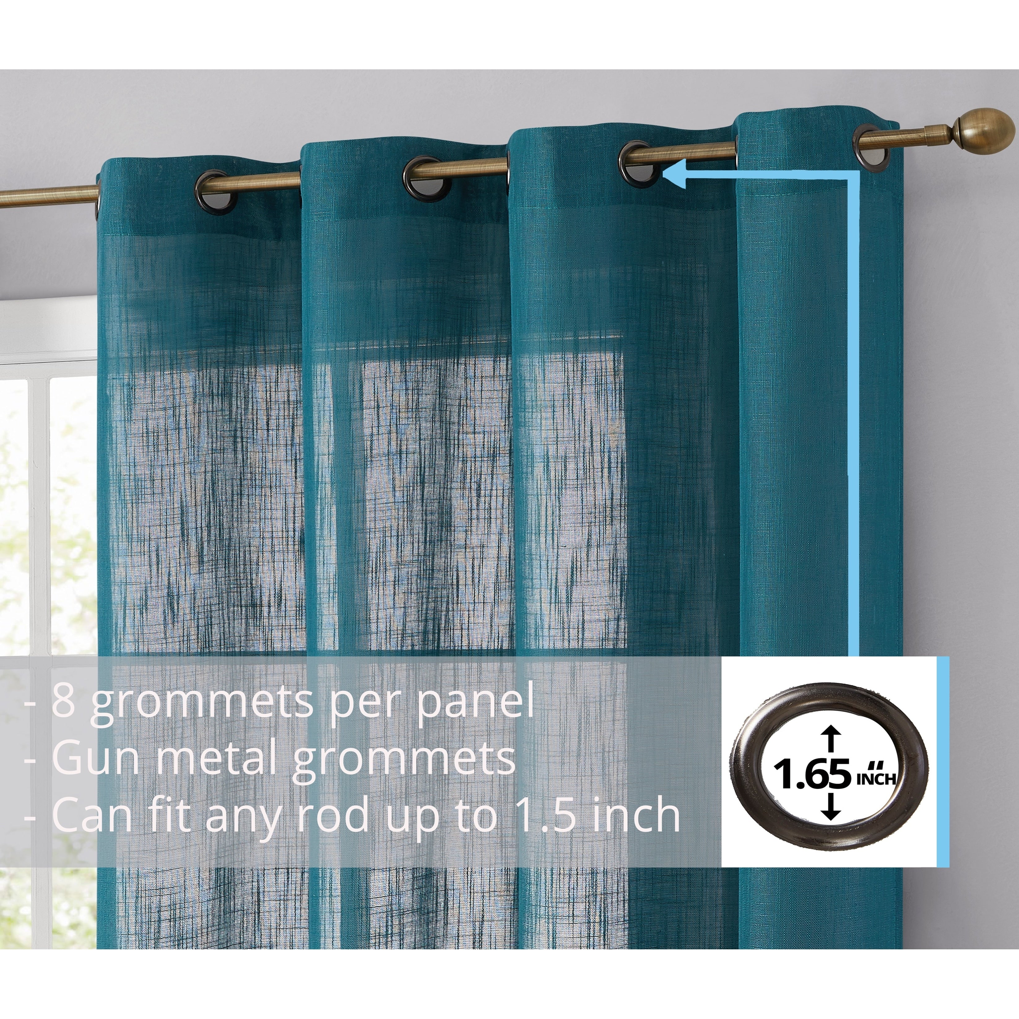 HLC.me Abbey Faux Linen Textured Semi Sheer Privacy Light Filtering Transparent Window Grommet Curtain Panels, Pair