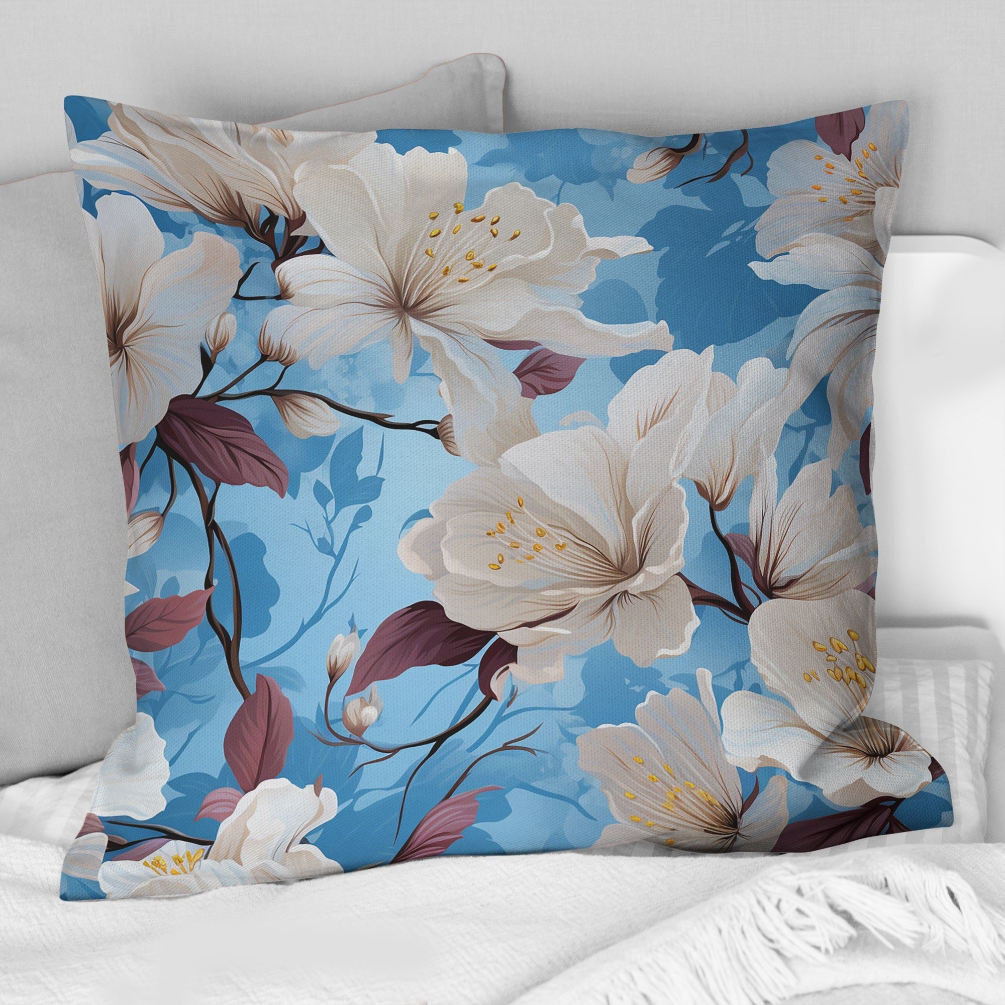 Designart Mediterranean Dreams Blue Floral Pattern I Floral Printed Throw Pillow