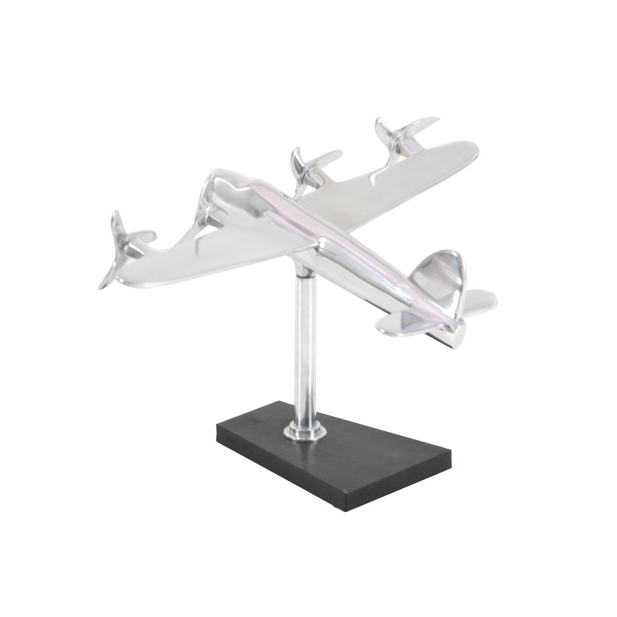 Aluminum Metal Airplane Decorative Sculpture with Black Base - Silver - Roche River Decor