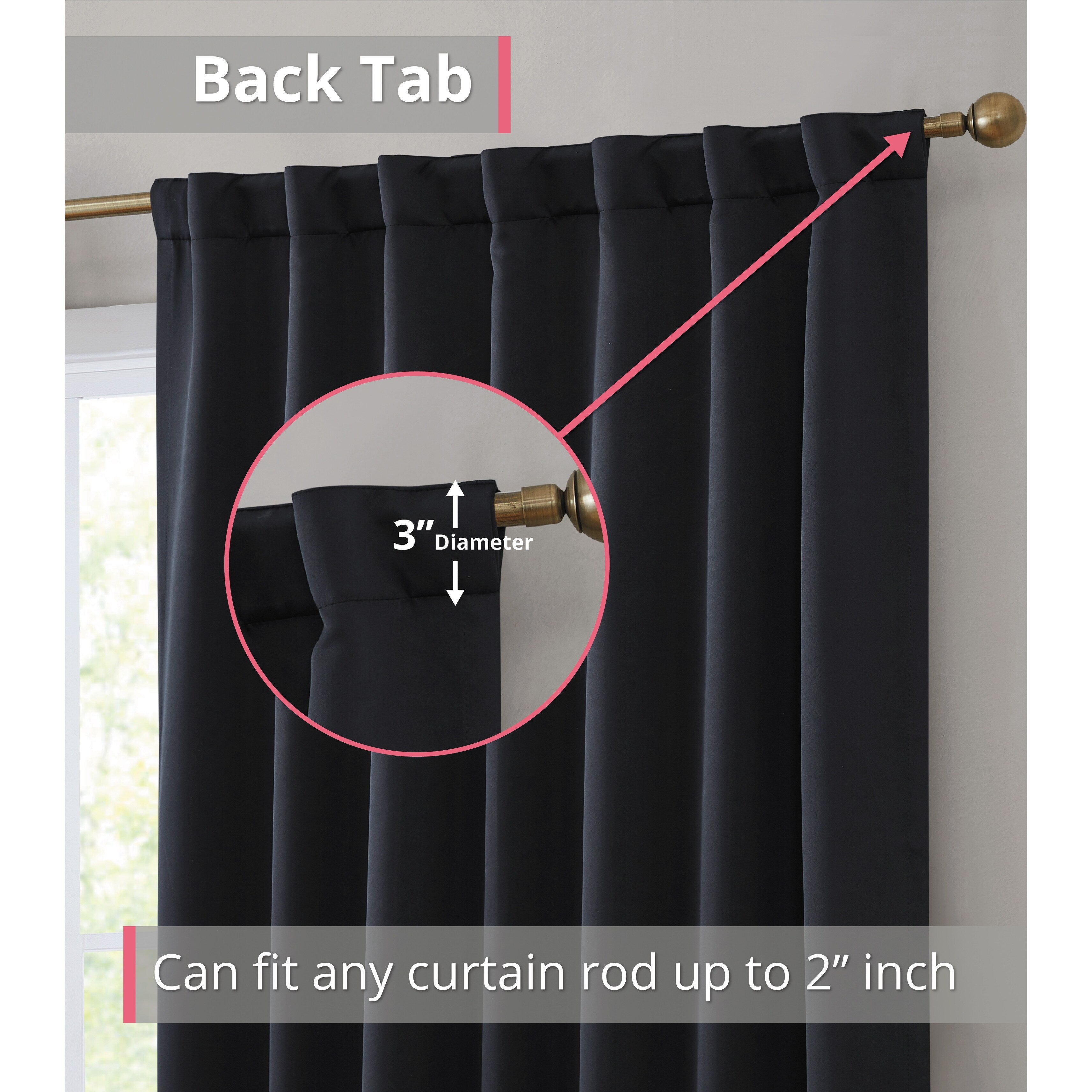 HLC.me Hamilton 100% Complete Blackout Lined Heavy Thermal Insulated Window Curtain Rod Pocket Back Tab Panels, 2 Panels