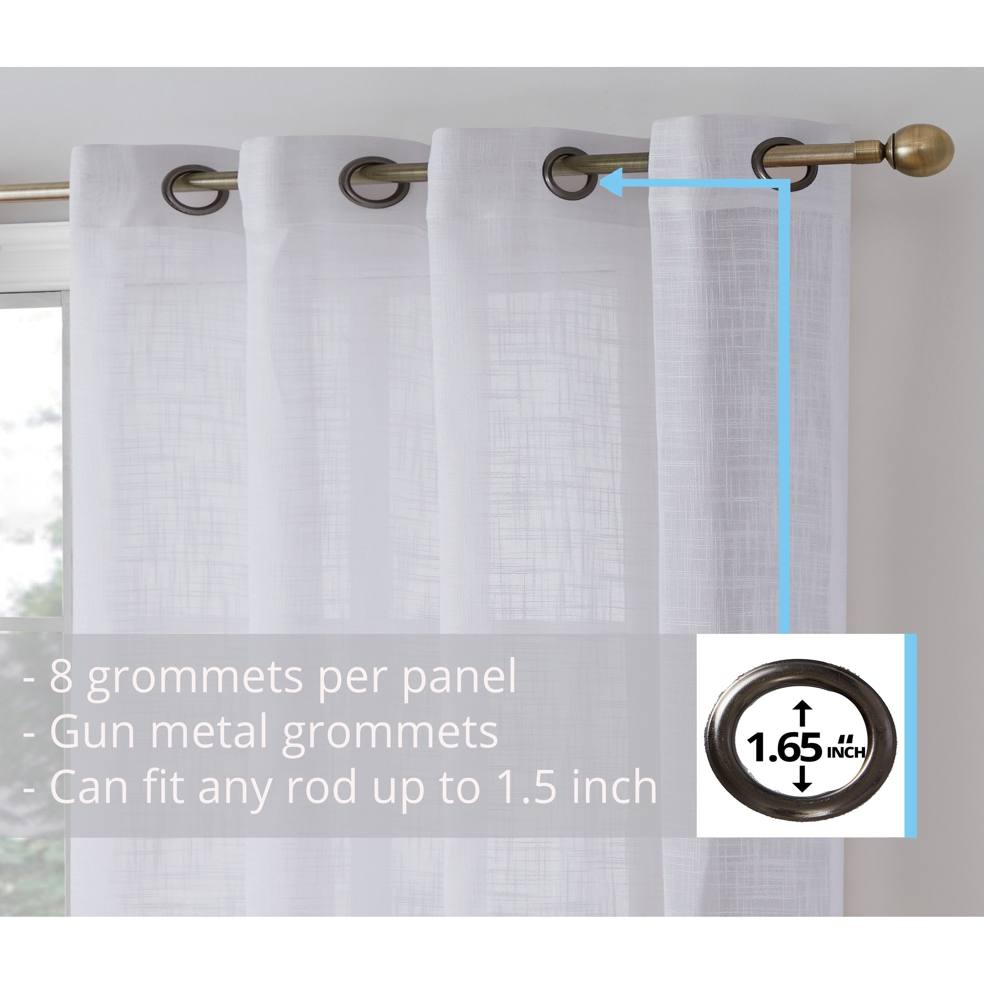 HLC.me Madison Faux Linen Textured Sheer Privacy Sun Light Filtering Window Grommet Thick Curtains Panels, Set of 2