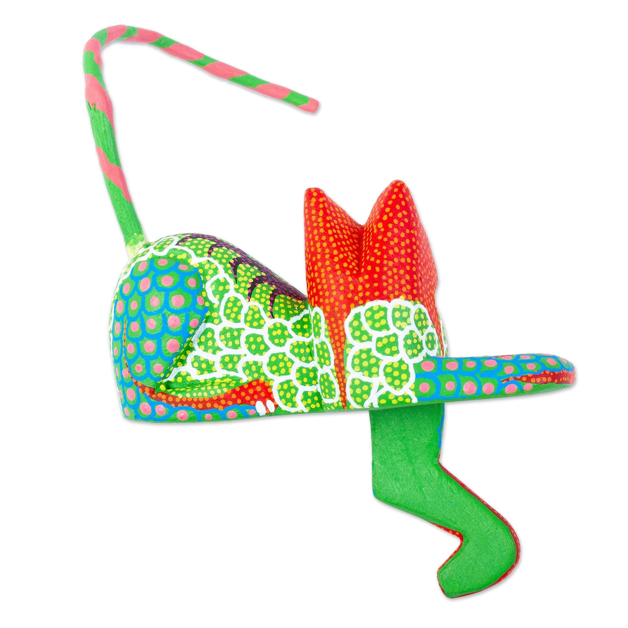 Novica Handmade Lounging Cat In Green Wood Alebrije Figurine