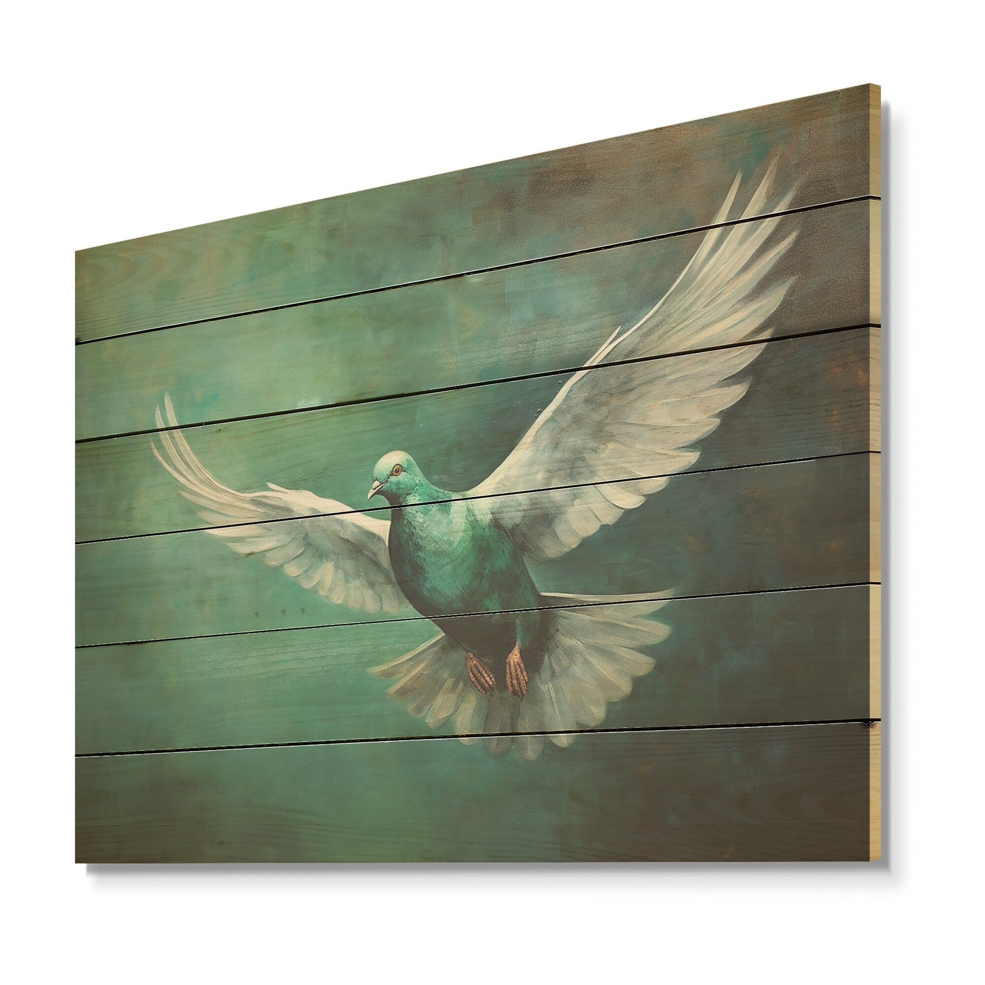 Designart Teal Dove S Journey Dove Wood Wall Decor - Modern Blue Wood Panel On Natural Pine Wood