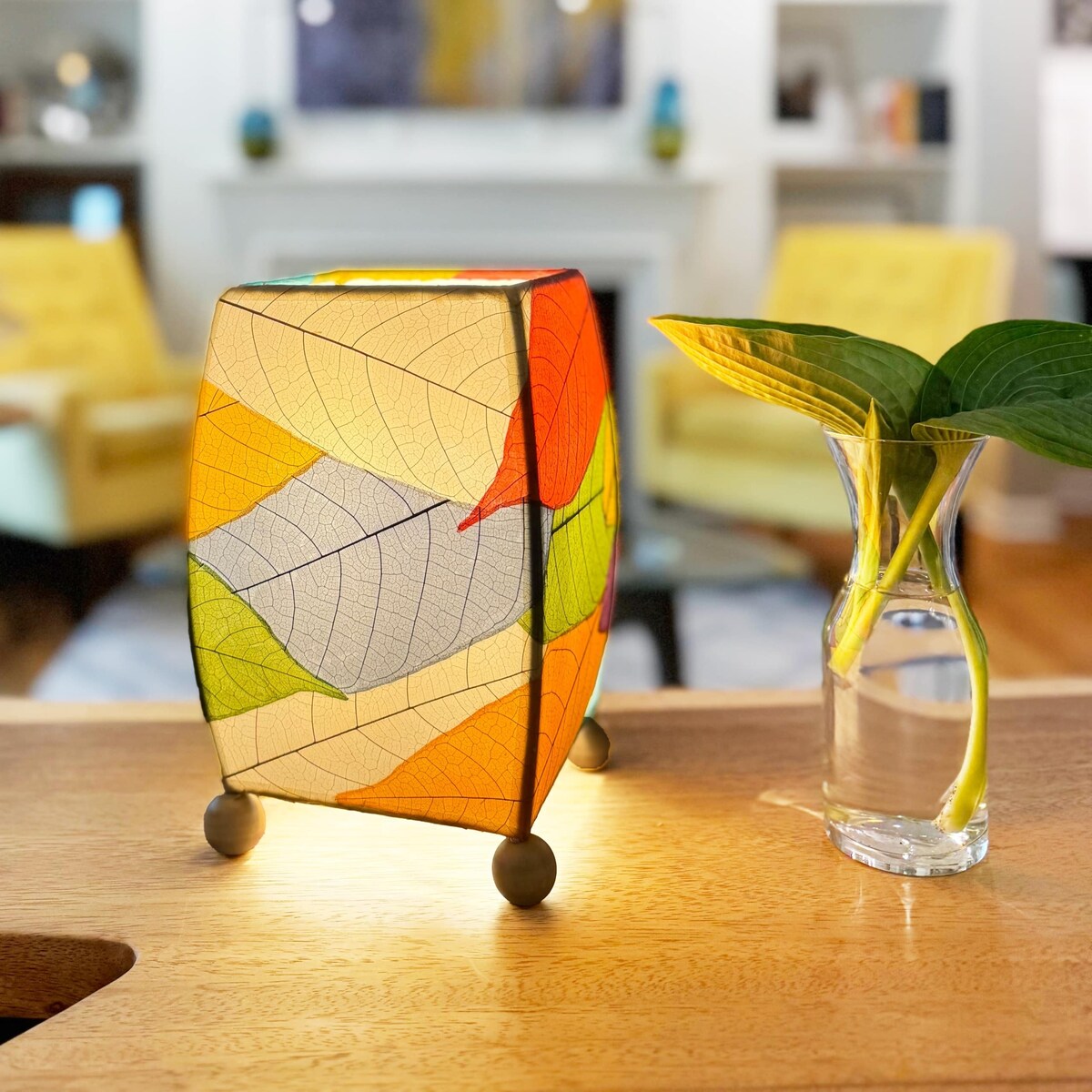 Eangee Handmade Mini Square Cocoa Leaf Lamp