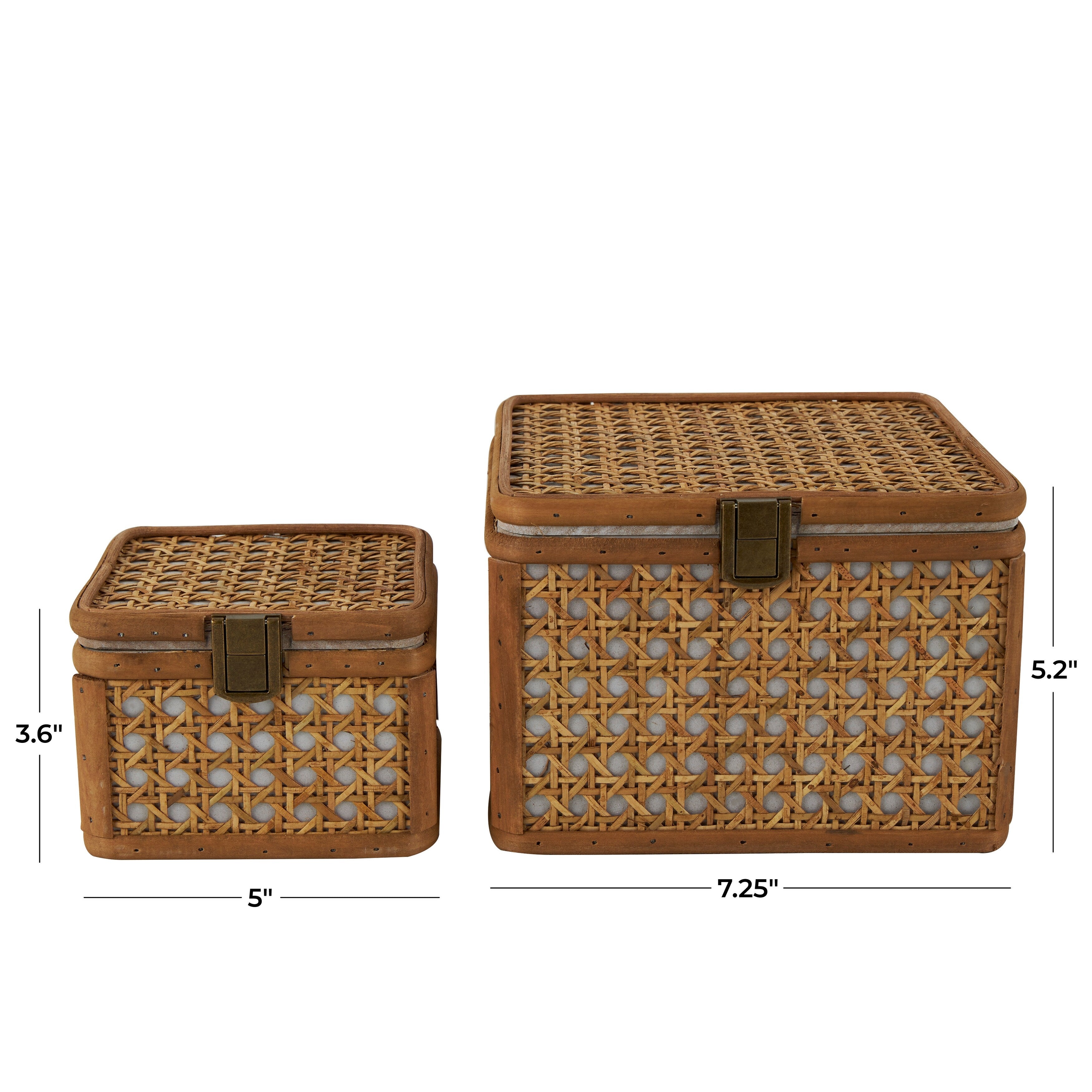 Brown Rattan Handmade Woven Rattan Decorative Box with Bronze Latches (Set of 2)