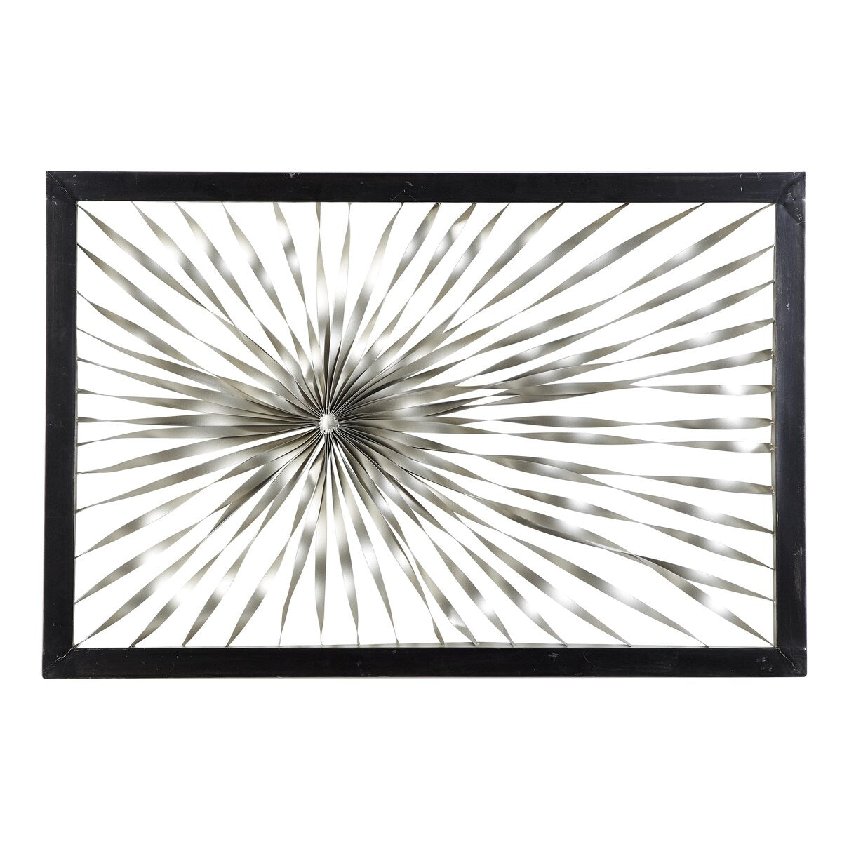 Metal Sunburst Coiled Ribbon Home Wall Decor with Black Frame - Silver - Roche River Decor