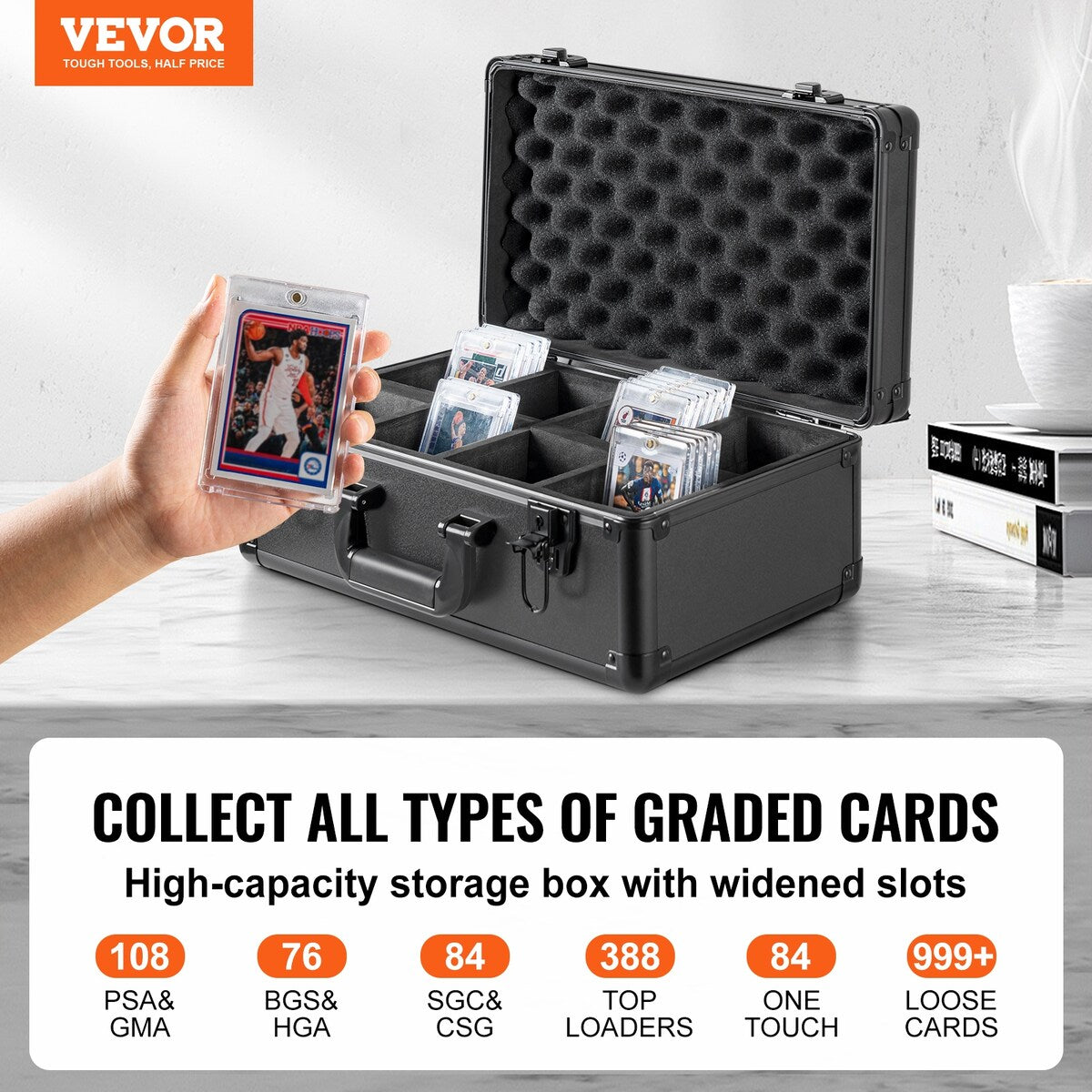 VEVOR Graded Card Storage Box, for PSA Graded Cards BGS Cards SGC Cards Top Loaders or Loose Cards