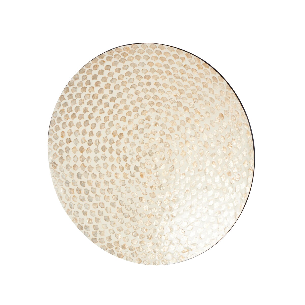 Mother of Pearl Shell Geometric Round Disc Home Wall Decor with Black Frame - Cream - Roche River Decor