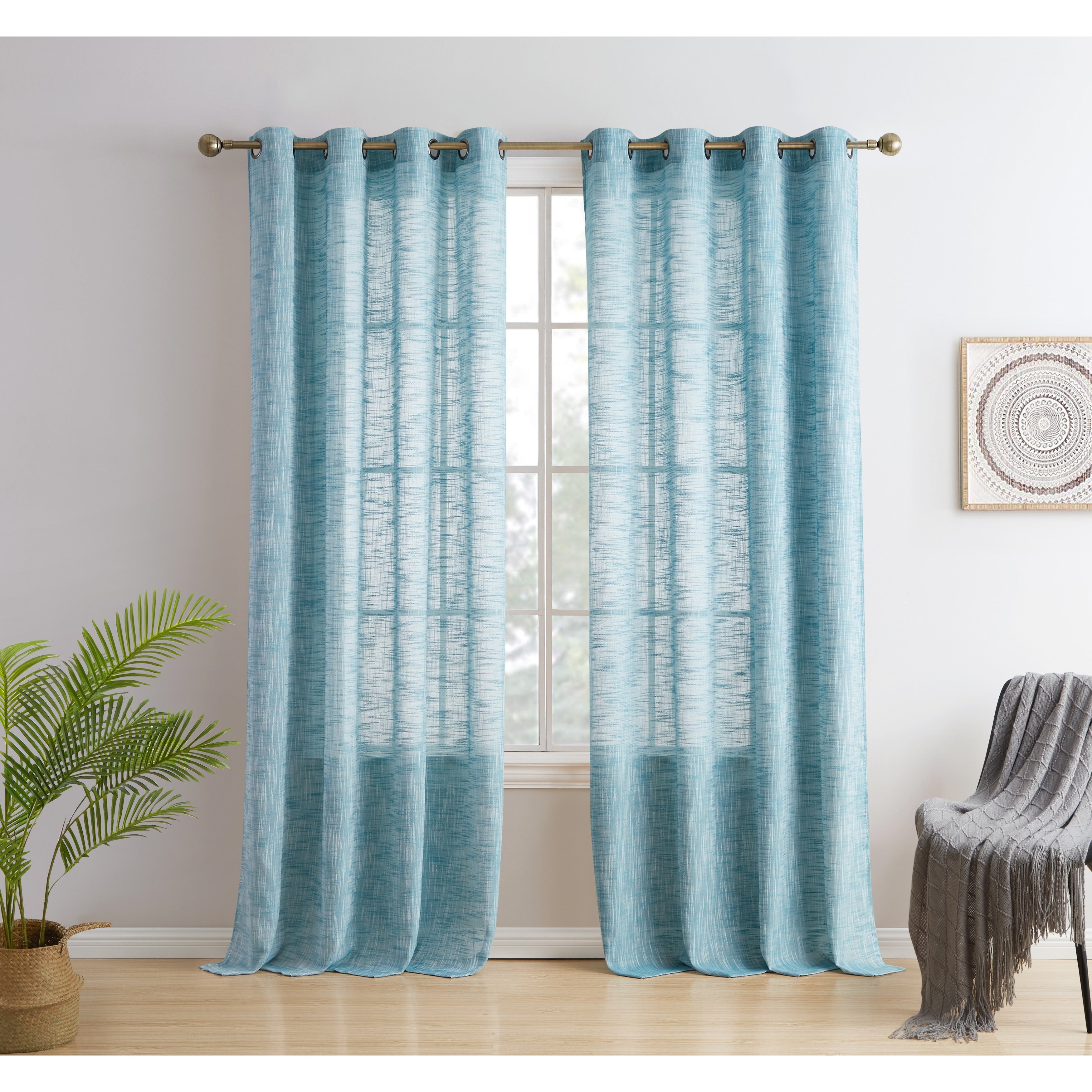 HLC.me Madison Faux Linen Textured Sheer Privacy Sun Light Filtering Window Grommet Thick Curtains Panels, Set of 2