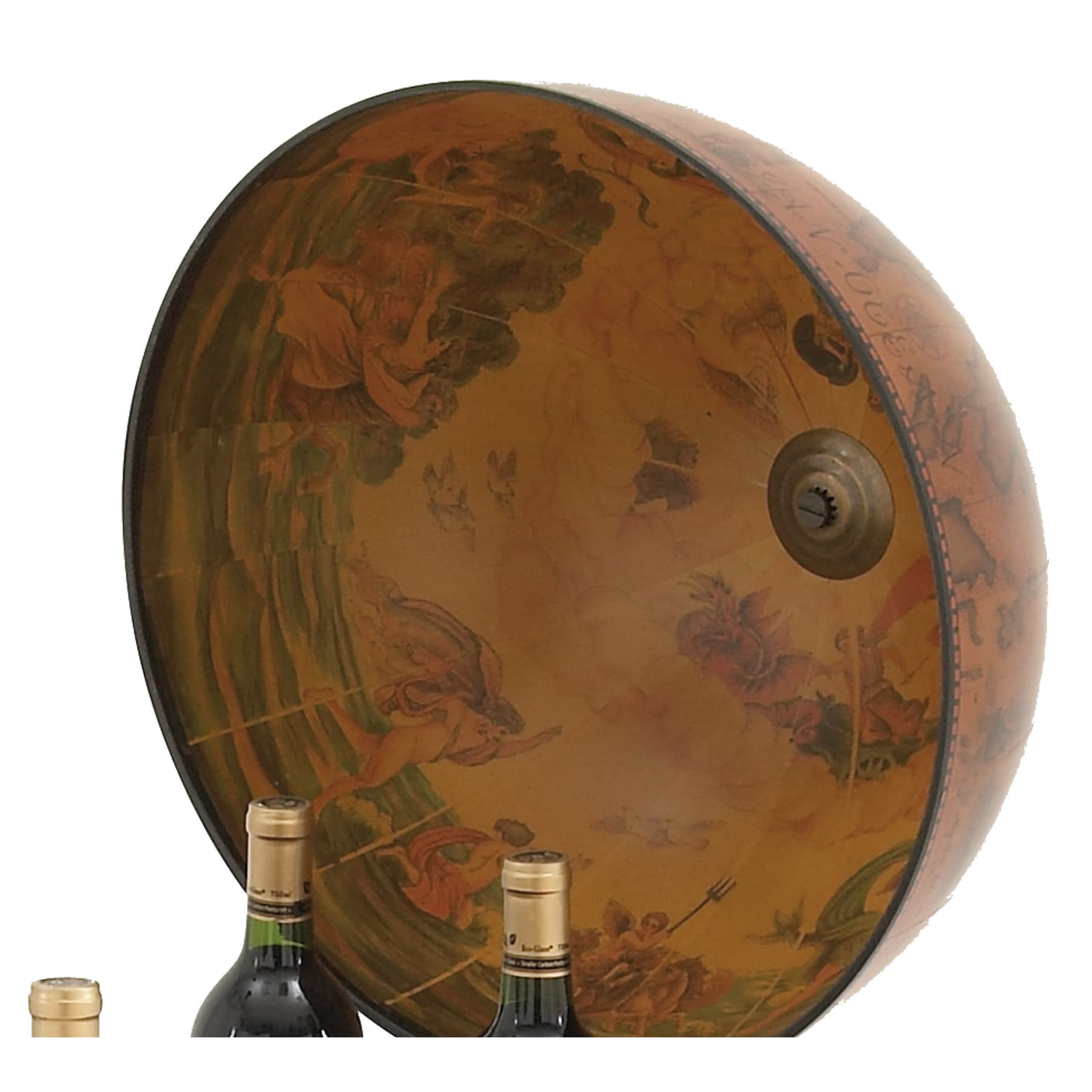 Brown Wood Traditional Wine Storage Glass Globe Cabinet Bar - 22 x 22 x 37