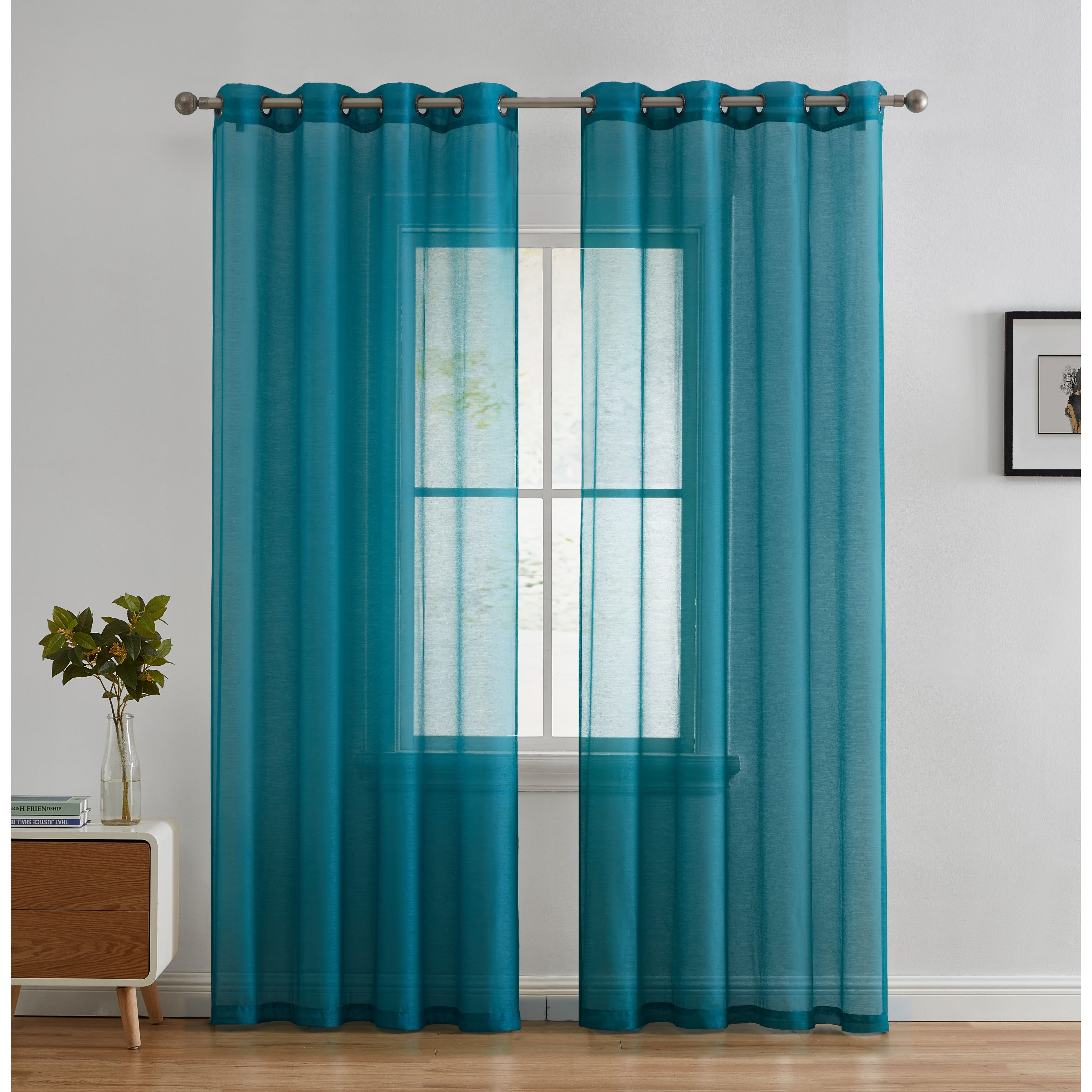 HLC.me 2 Piece Semi Sheer Voile Window Curtain Drapes Grommet Top Panels Bedroom, Living Room - Set of 2 panels