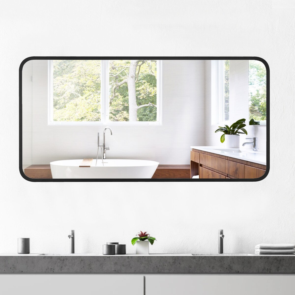 Rounded Rectangular Metal Framed Bathroom Vanity Mirror