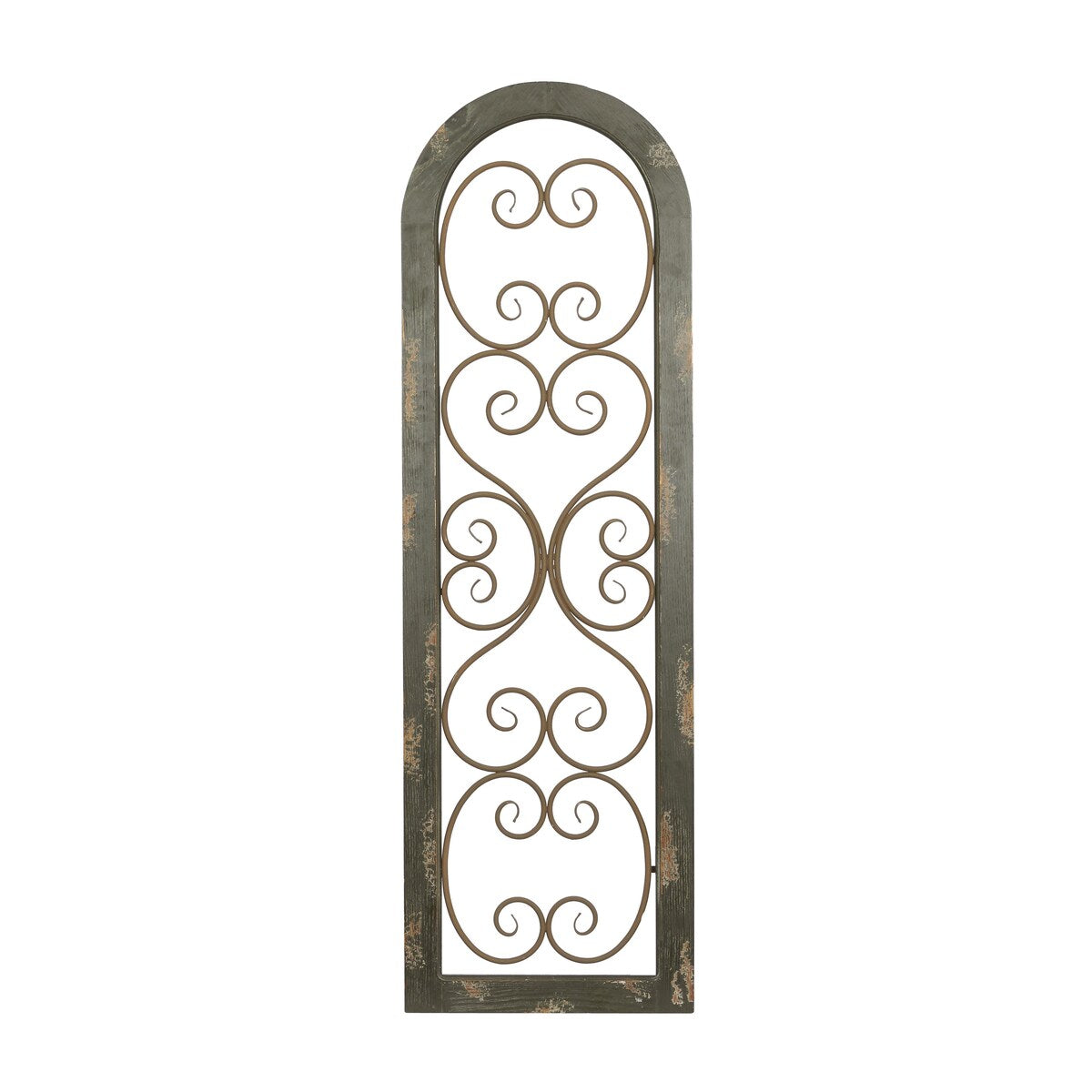 Wood Scroll Arched Window Inspired Home Wall Decor with Metal Scrollwork Relief - Brown - Roche River Decor