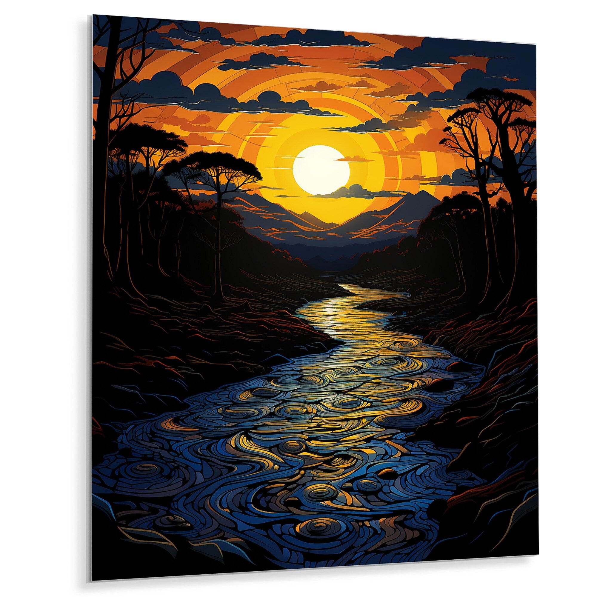 Designart African Sunset On Jungle RIVer II Jungle Metal Wall Art - Orange Metal Wall Décor Tropical Metal Art Work