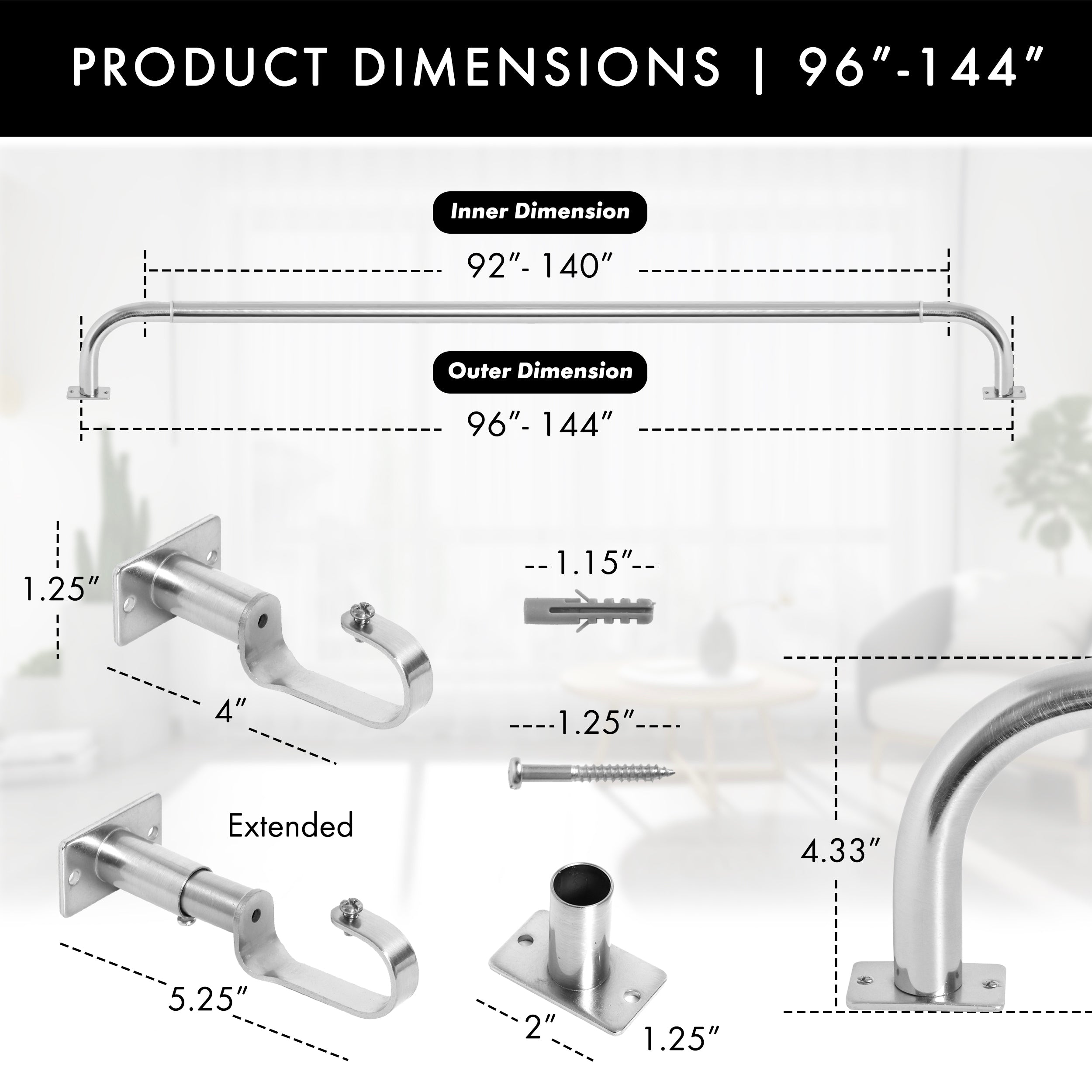 Meriville 1-Inch Diameter Wrap Around Blackout Curtain Rod