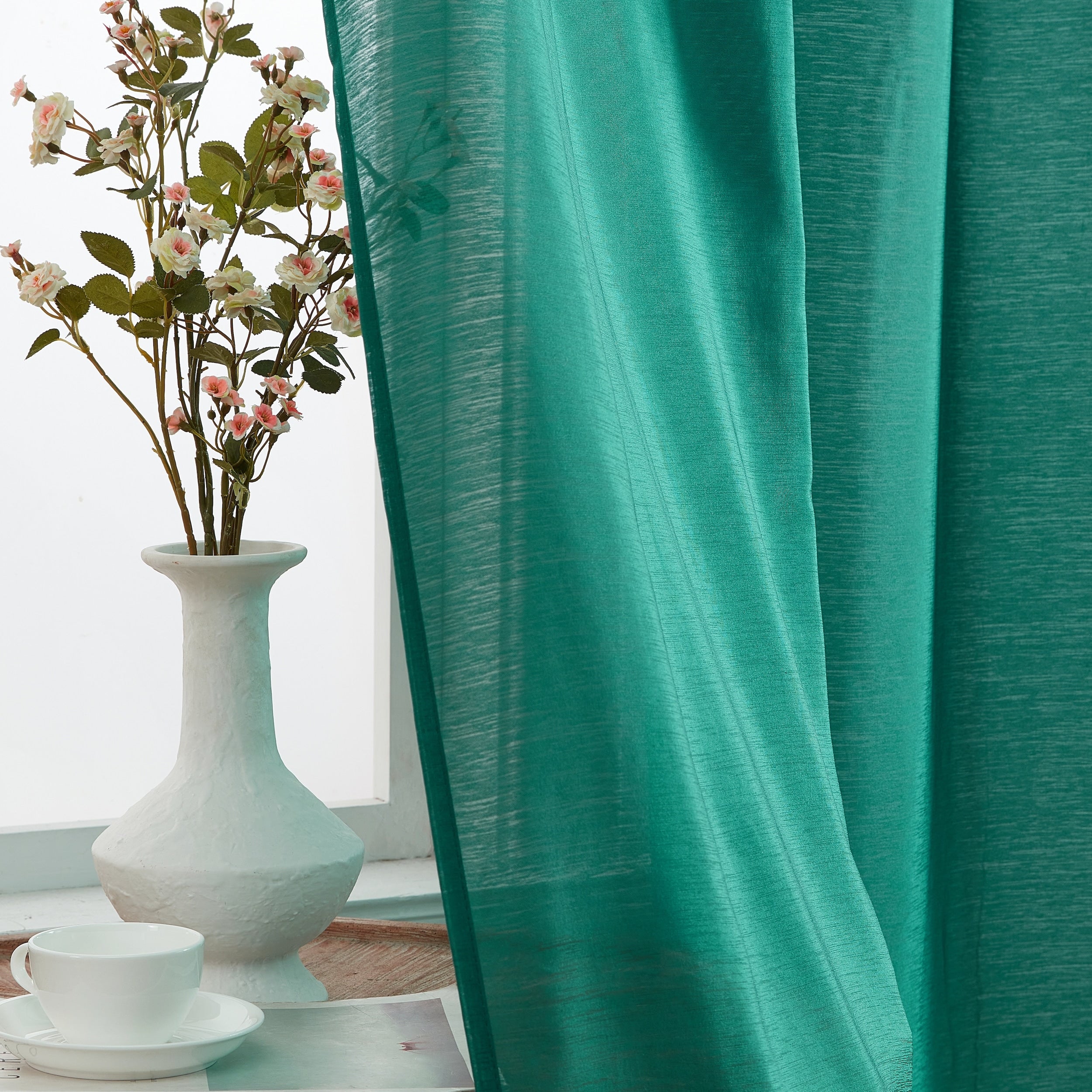 HLC.me 2 Piece Semi Sheer Voile Window Curtain Drapes Grommet Top Panels Bedroom, Living Room - Set of 2 panels