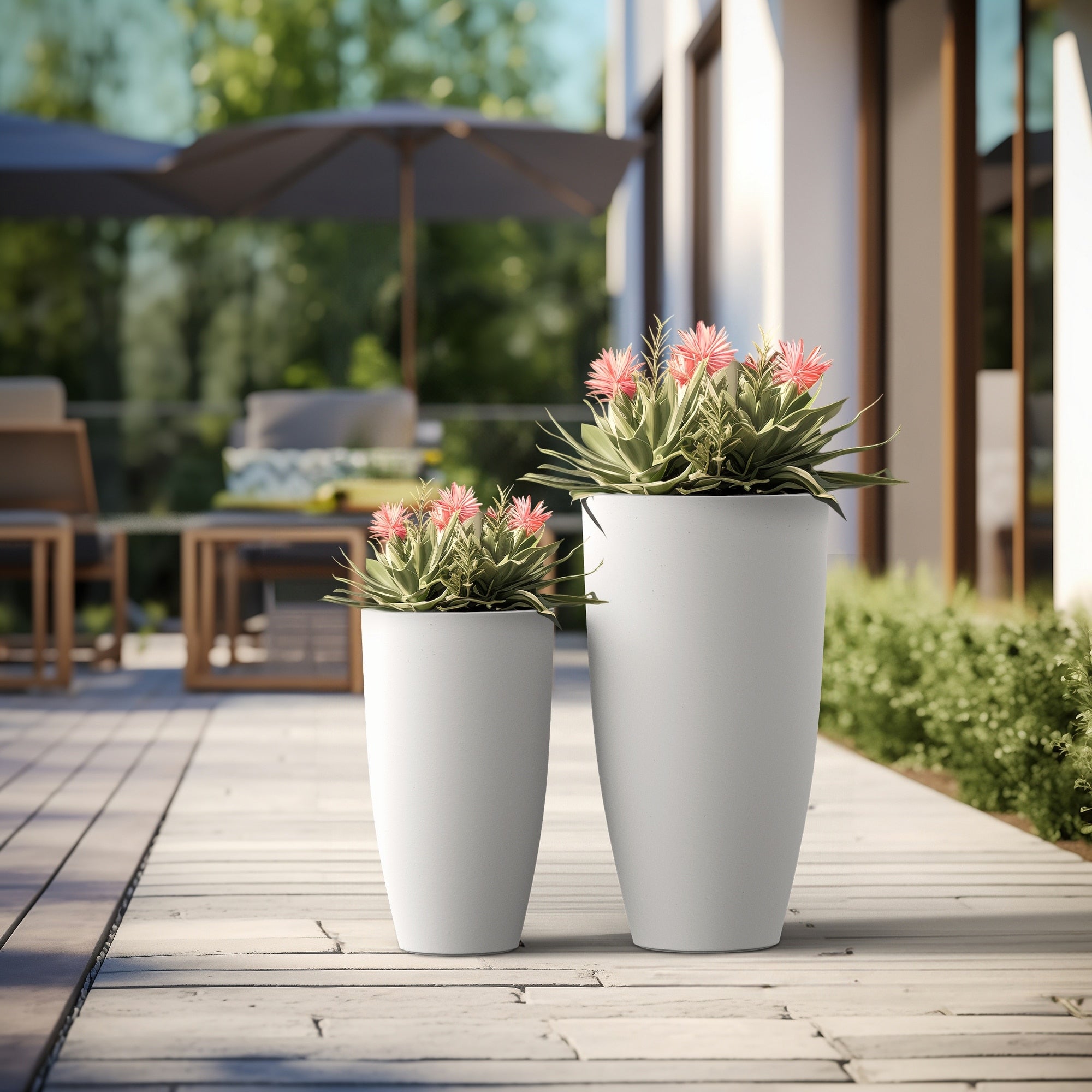 Tall Concrete Round Plant Pots / Large Indoor and Outdoor flower Planters