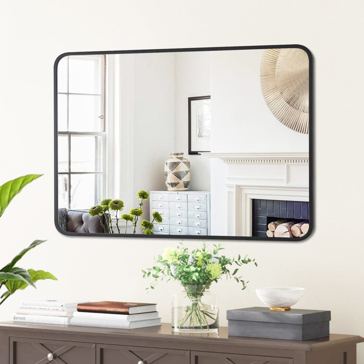 Rounded Rectangular Metal Framed Bathroom Vanity Mirror