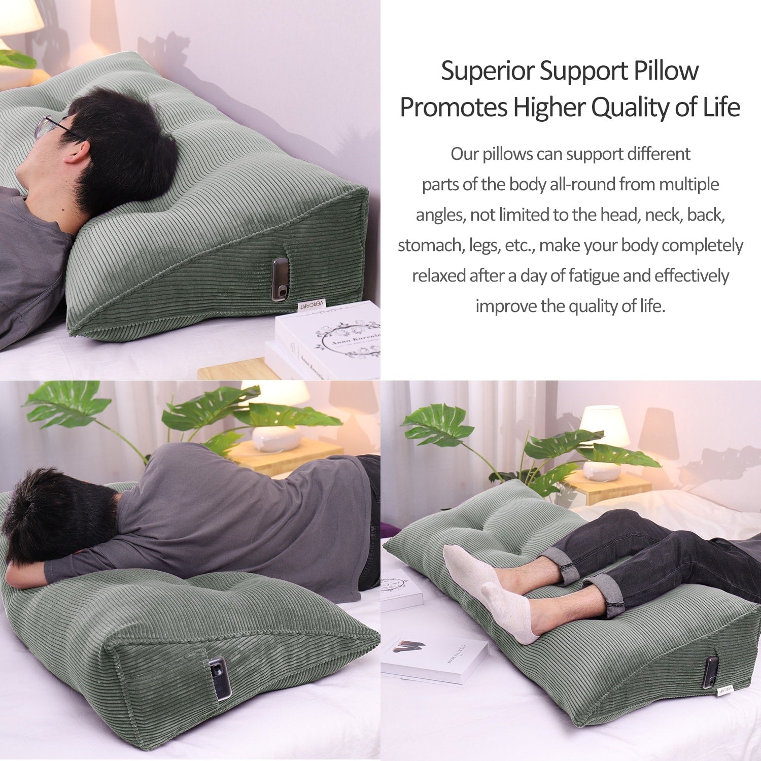 WOWMAX Large Reading Wedge Headboard Pillow for Bed Rest Back Support