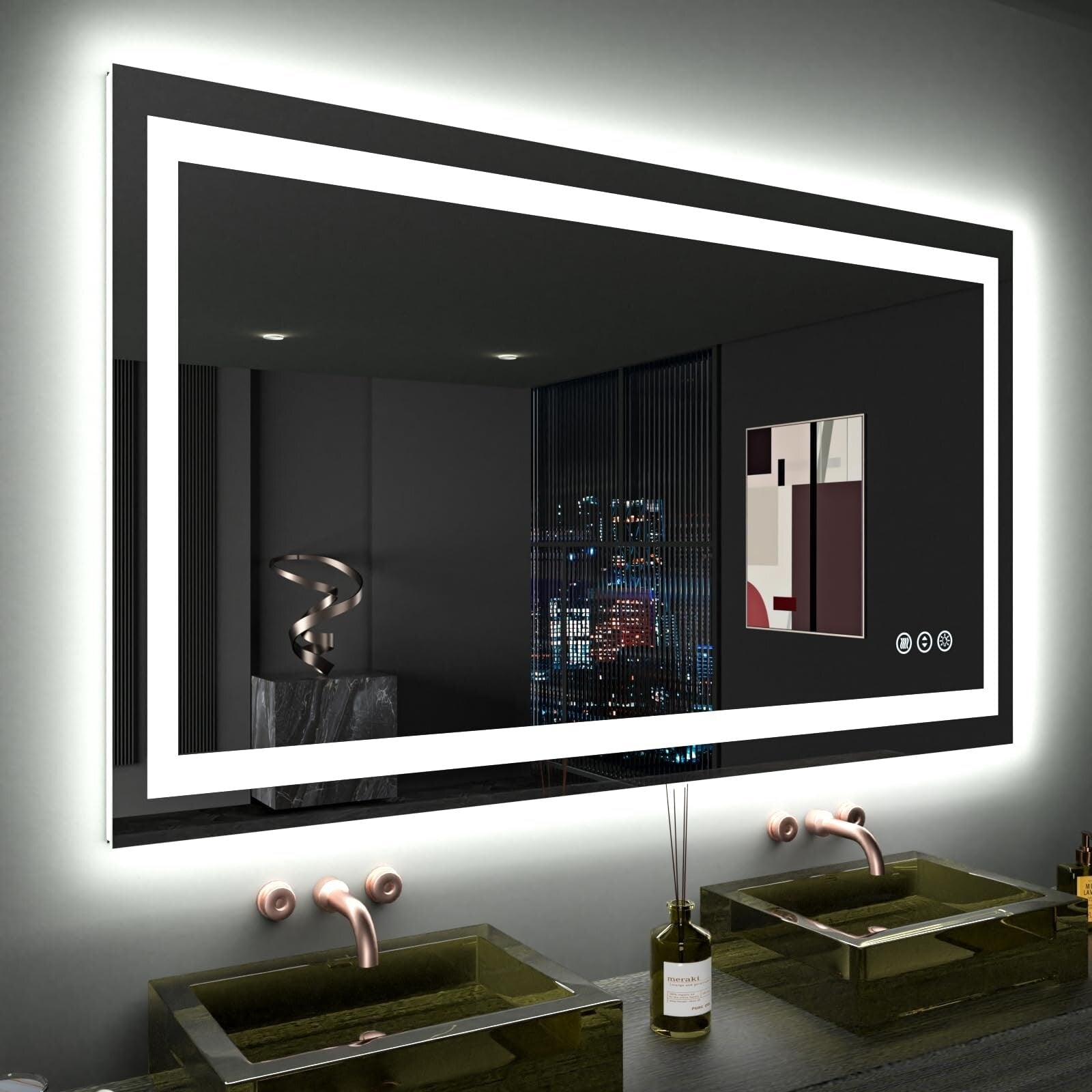 Apmir Full Size Frameless Front and Back LED Lighted Bathroom Vanity Mirror Anti-Fog in Tempered Glass & ETL