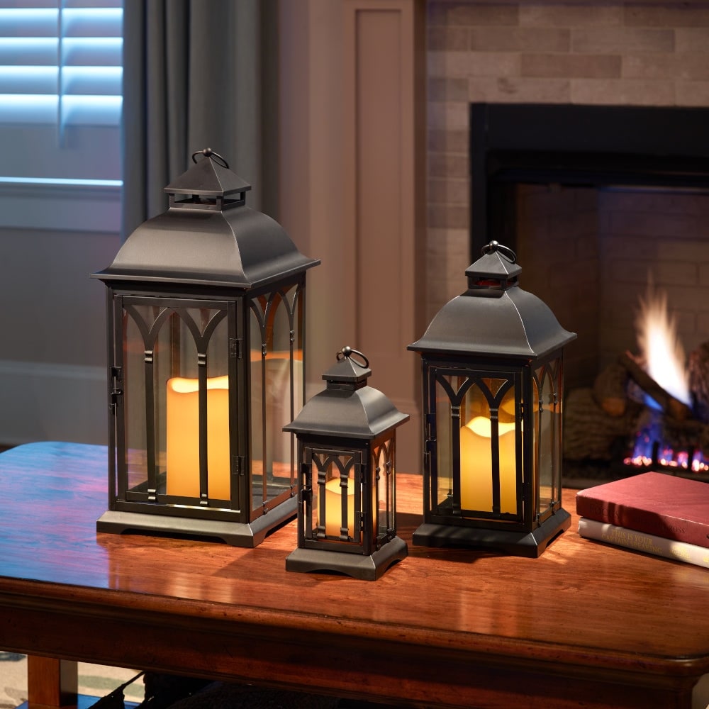 Set of 3 Indoor-Outdoor Lombard Metal Lanterns