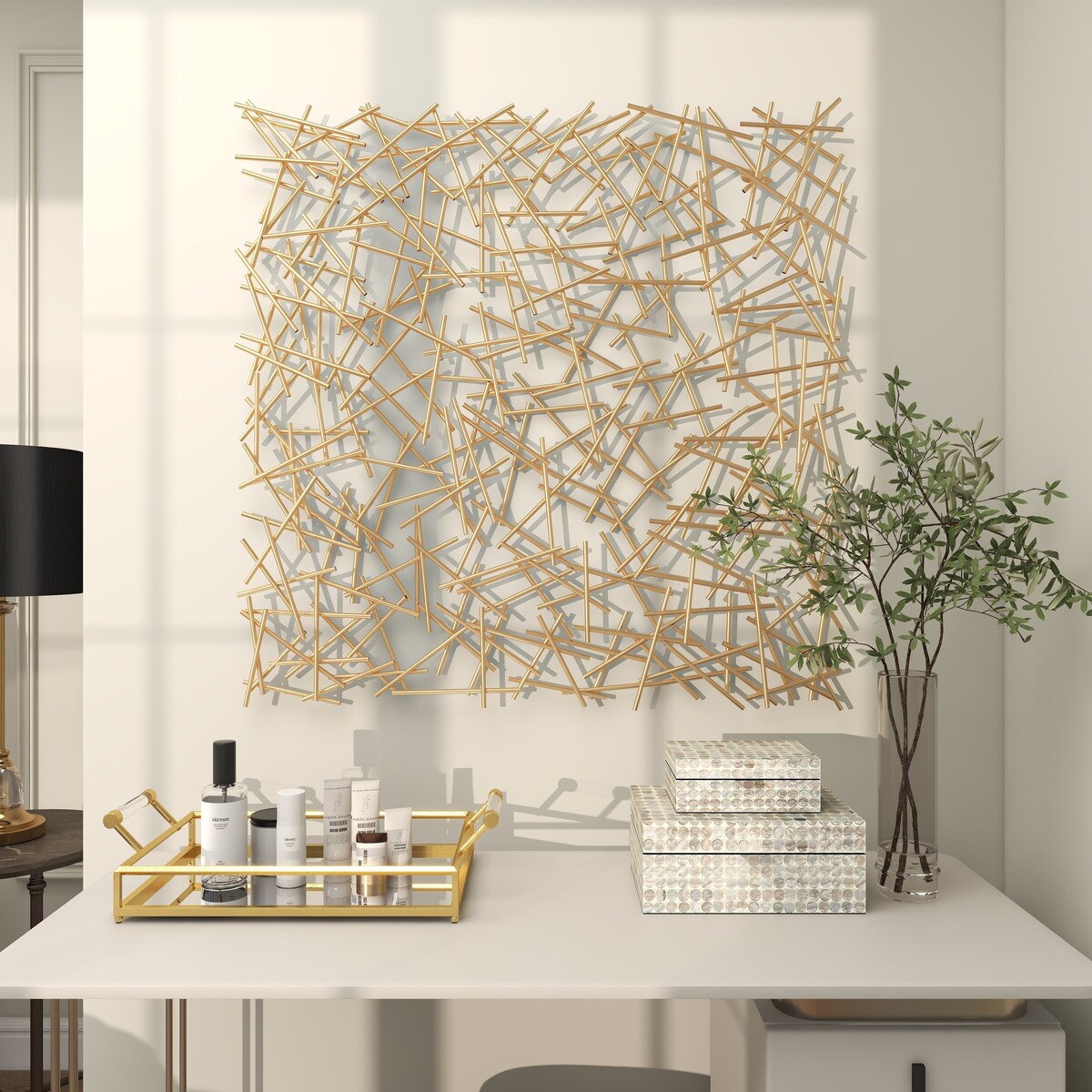 Metal Geometric Overlapping Lines Home Wall Decor - Gold - Roche River Decor