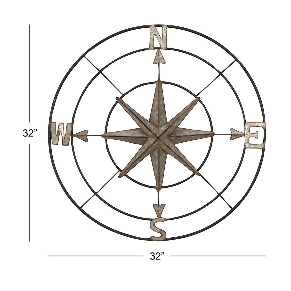 Metal Compass Indoor Outdoor Home Wall Decor with Distressed Copper Like Finish - Gray - Roche River Decor