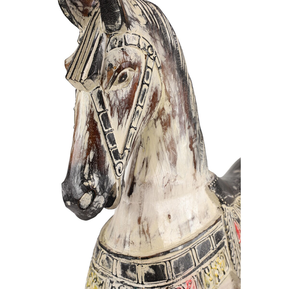 Wood Horse Rocking Decorative Sculpture with Brown Distressing and Colorful Accents - Beige - Roche River Decor