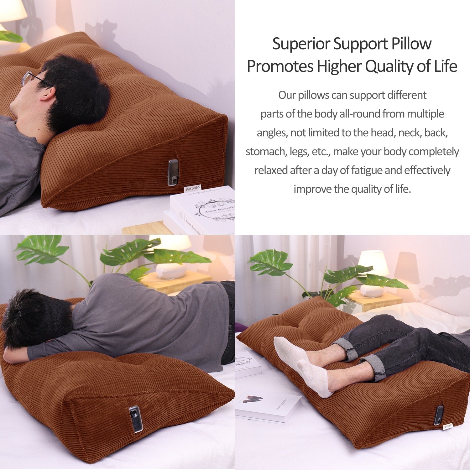 WOWMAX Large Reading Wedge Headboard Pillow for Bed Rest Back Support